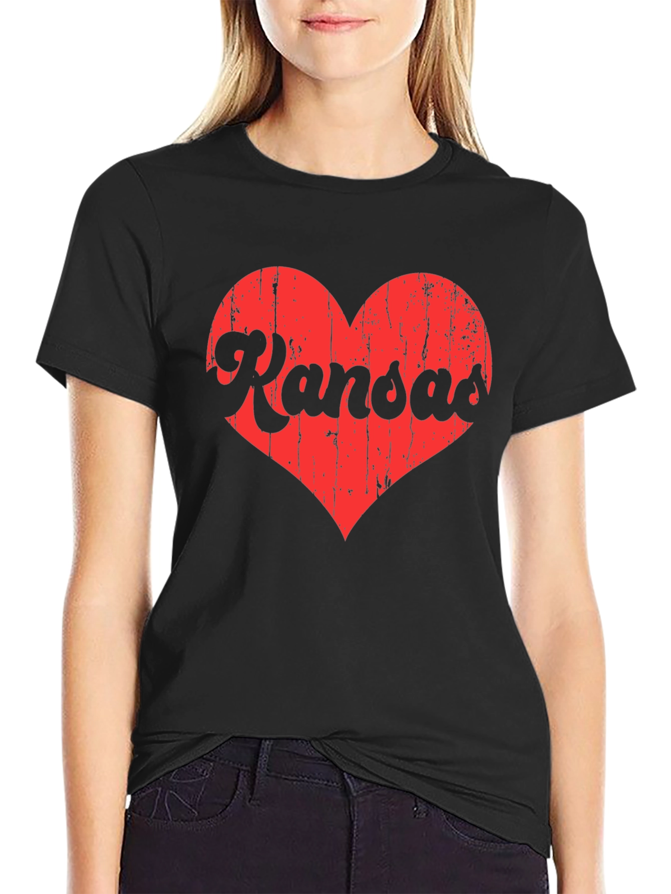 Kansas Love Heart Distressed Graphic Tee