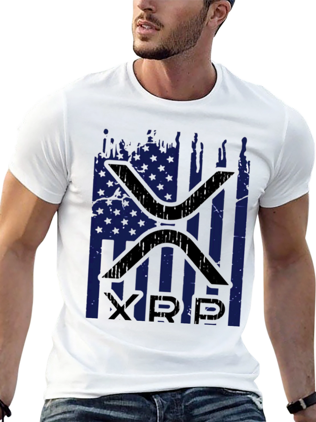 XRP Distressed American Flag Graphic T-Shirt