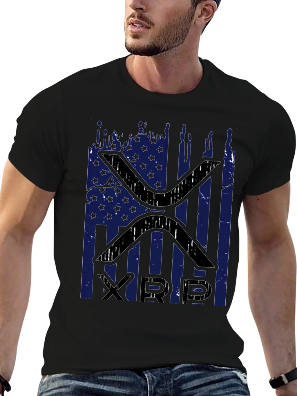 XRP Distressed American Flag Graphic T-Shirt