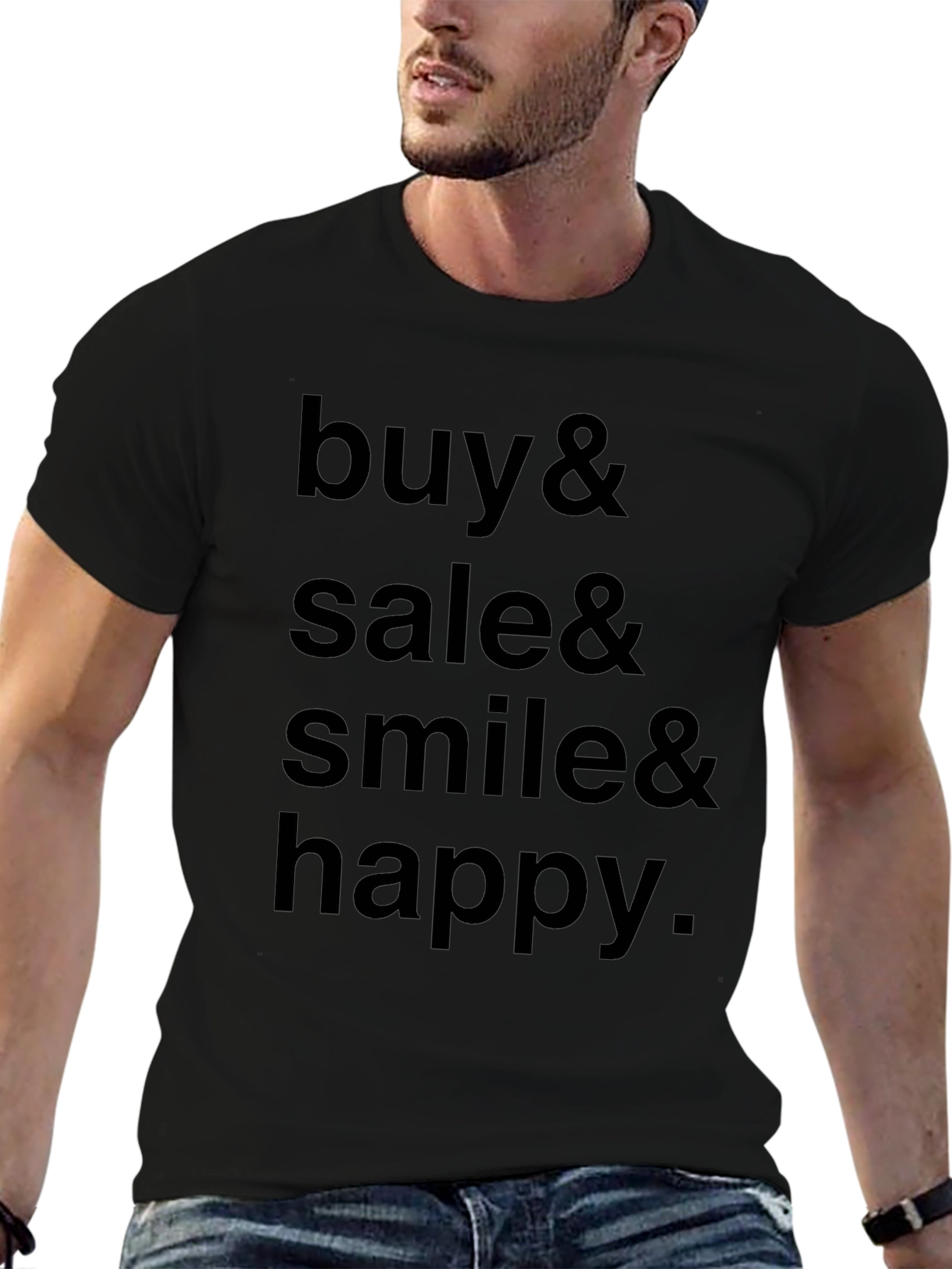Buy Sale Smile Happy Black T-Shirt
