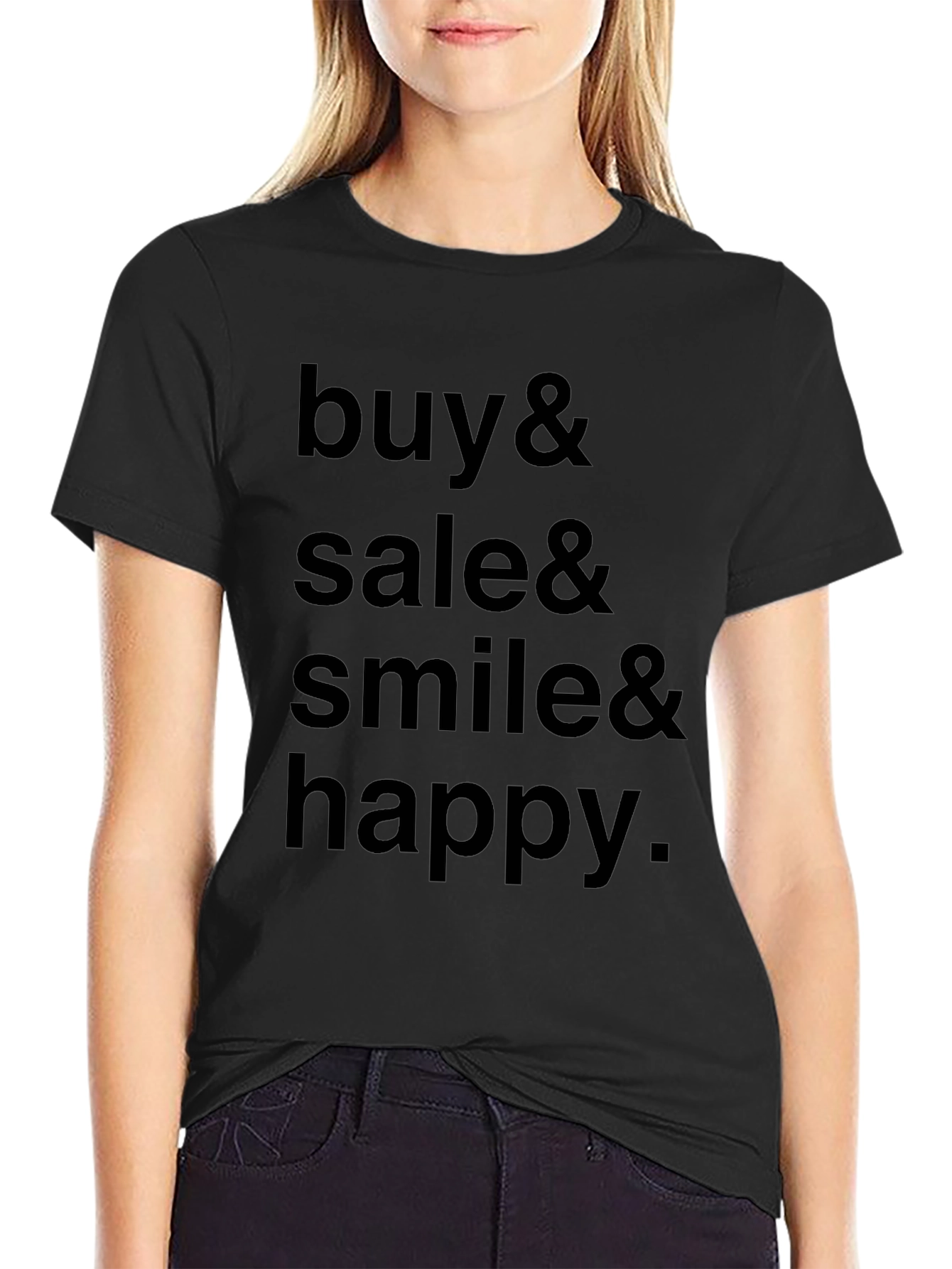 Buy Sale Smile Happy Black T-Shirt
