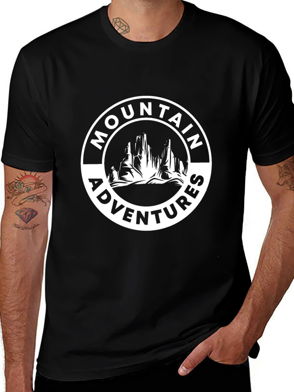 Mountain Adventures Graphic Tee - Black Cotton Blend