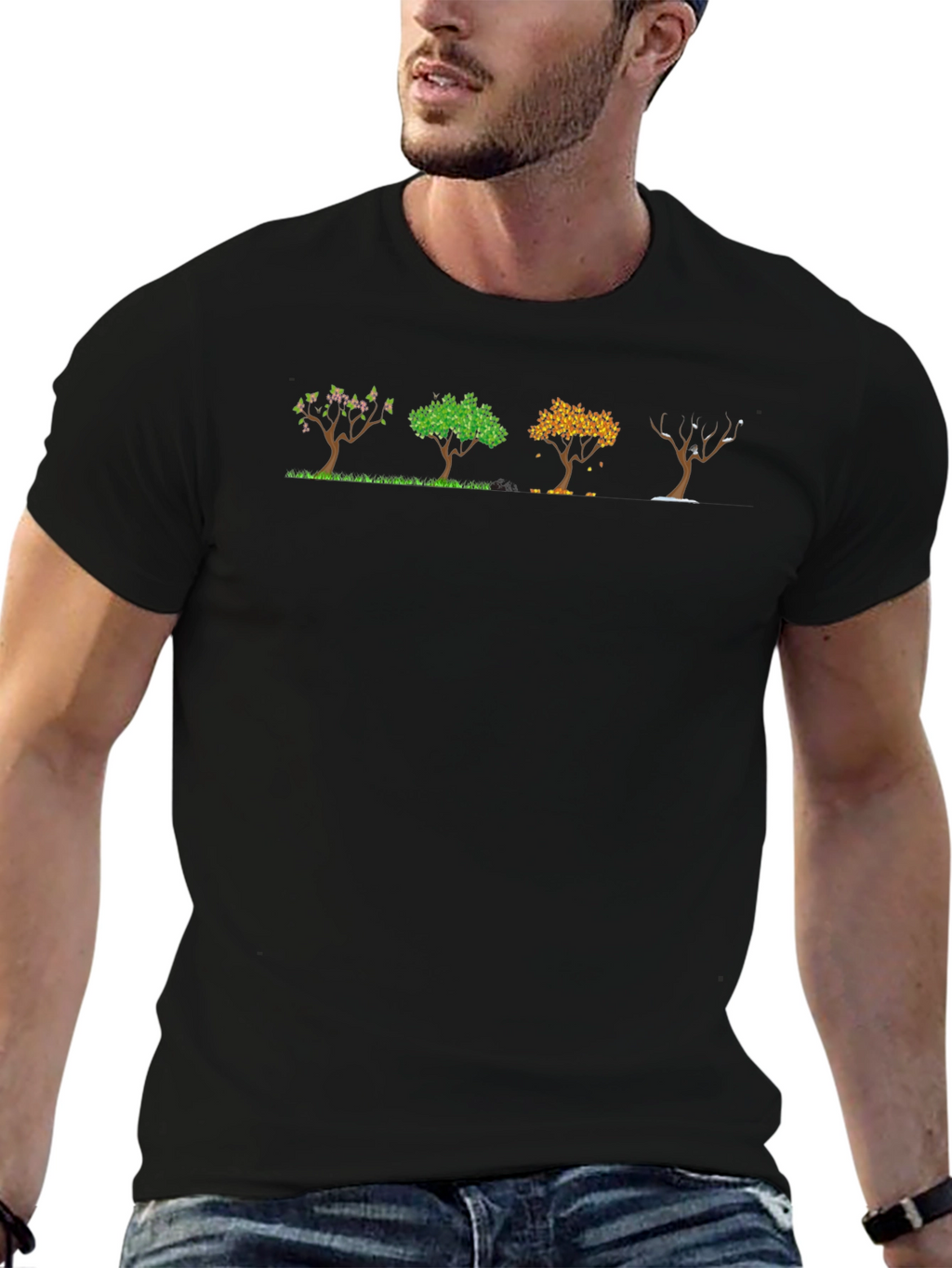 Four Seasons Tree Black T-Shirt