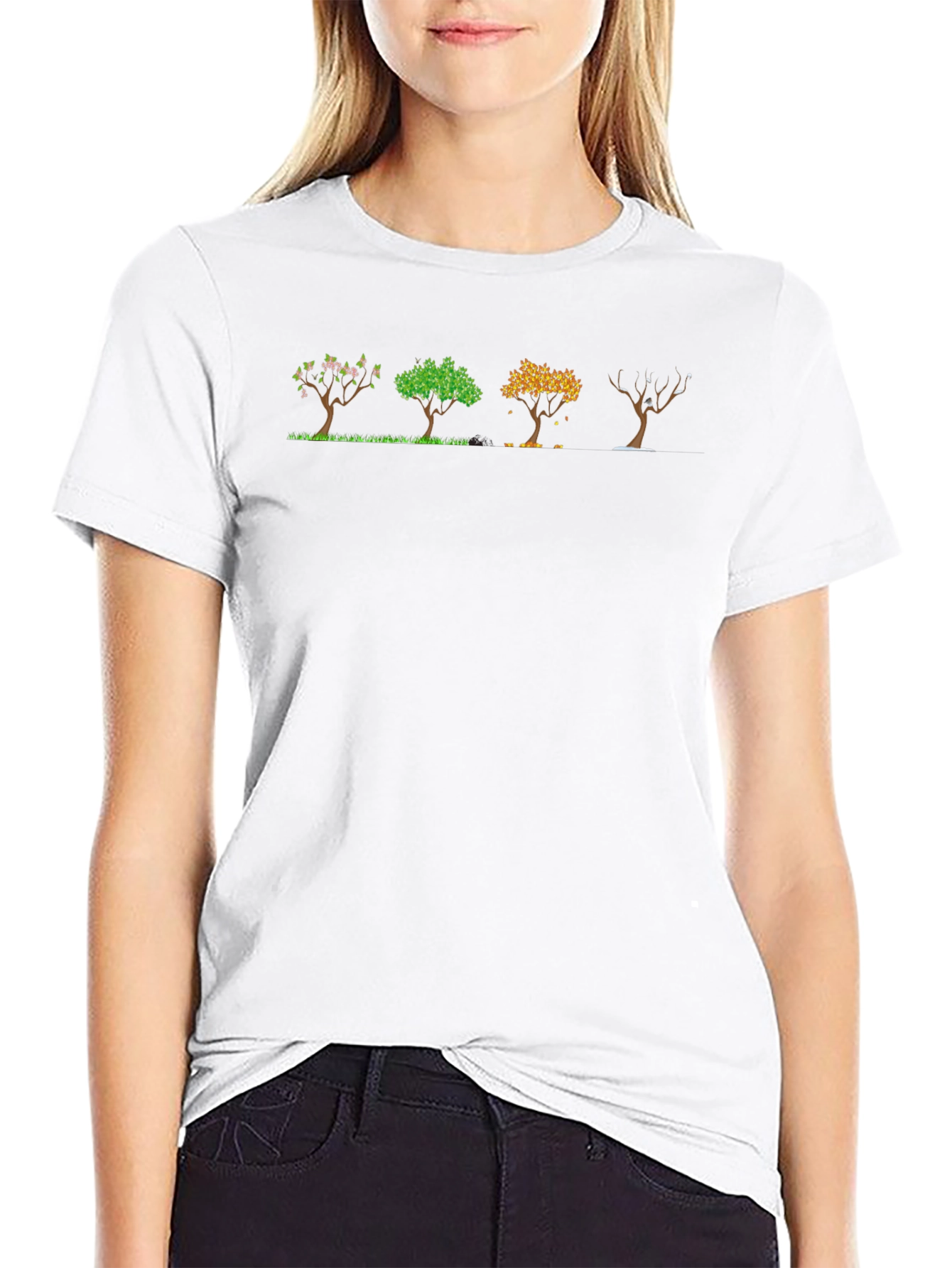Four Seasons Tree Black T-Shirt