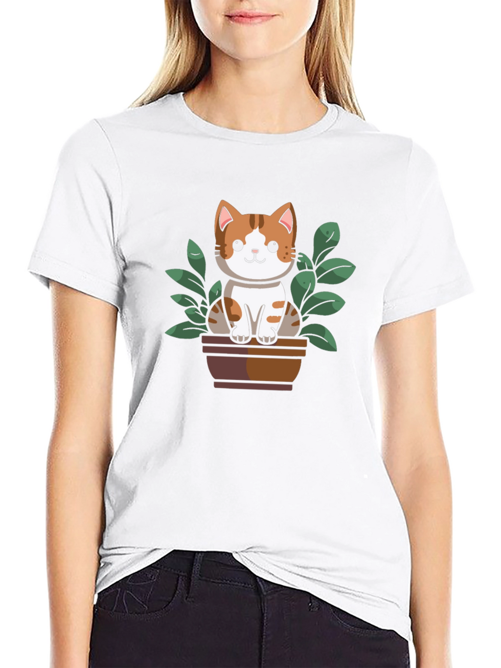 Cute Cat Plant Pot Graphic Tee