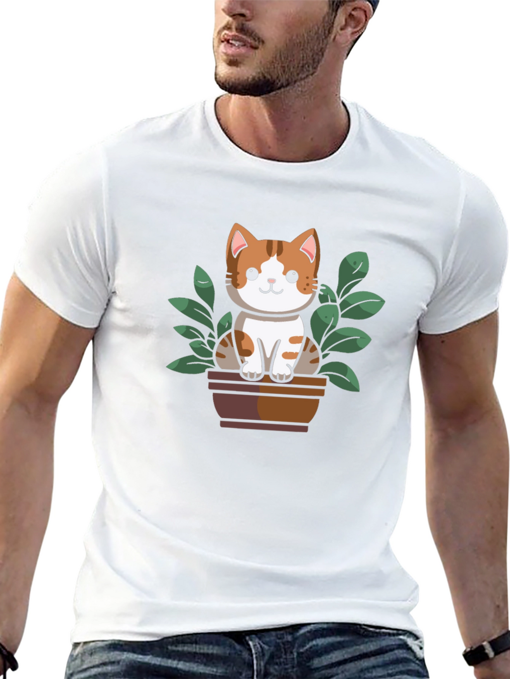 Cute Cat Plant Pot Graphic Tee