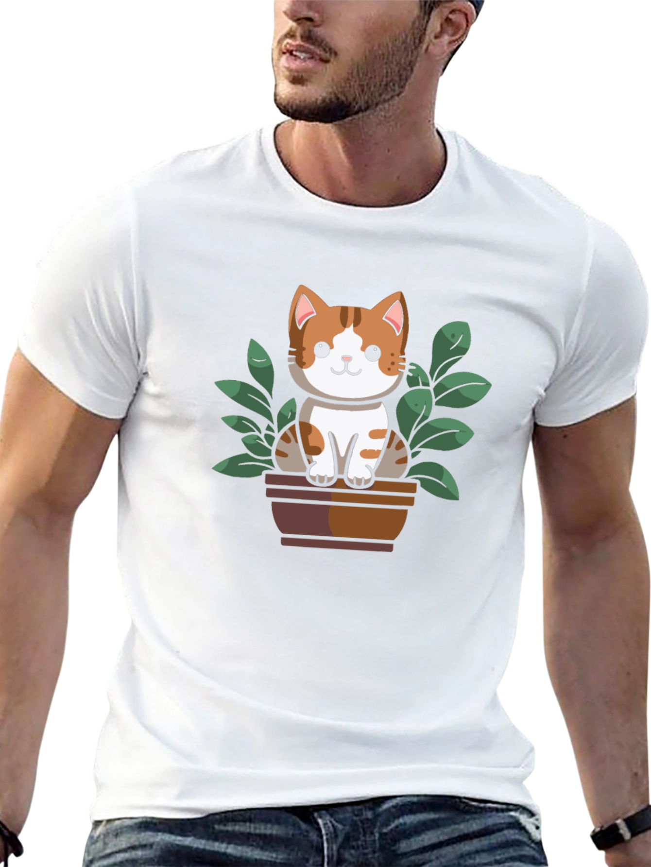 Cute Cat Plant Pot Graphic Tee