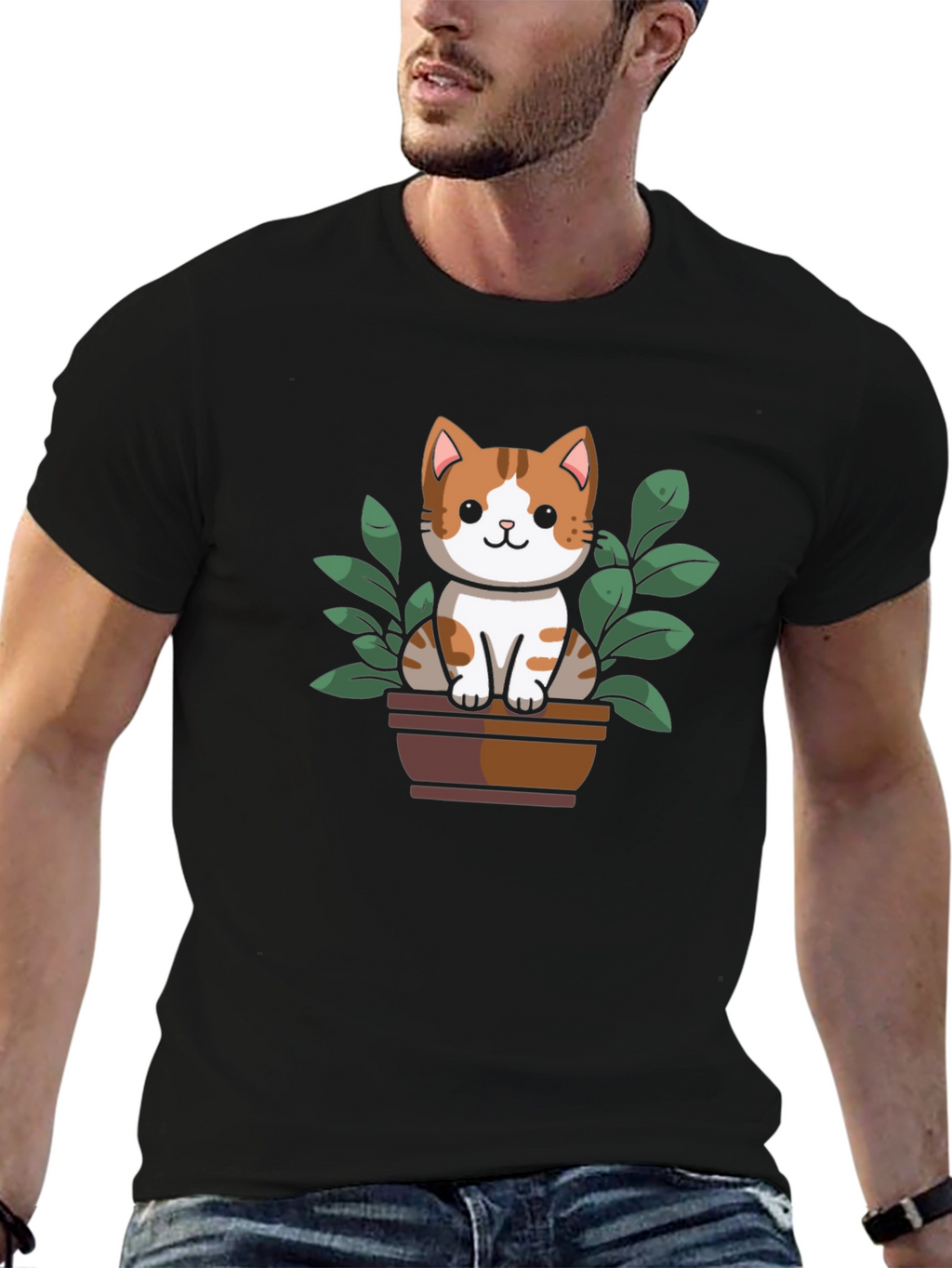 Cute Cat Plant Pot Graphic Tee