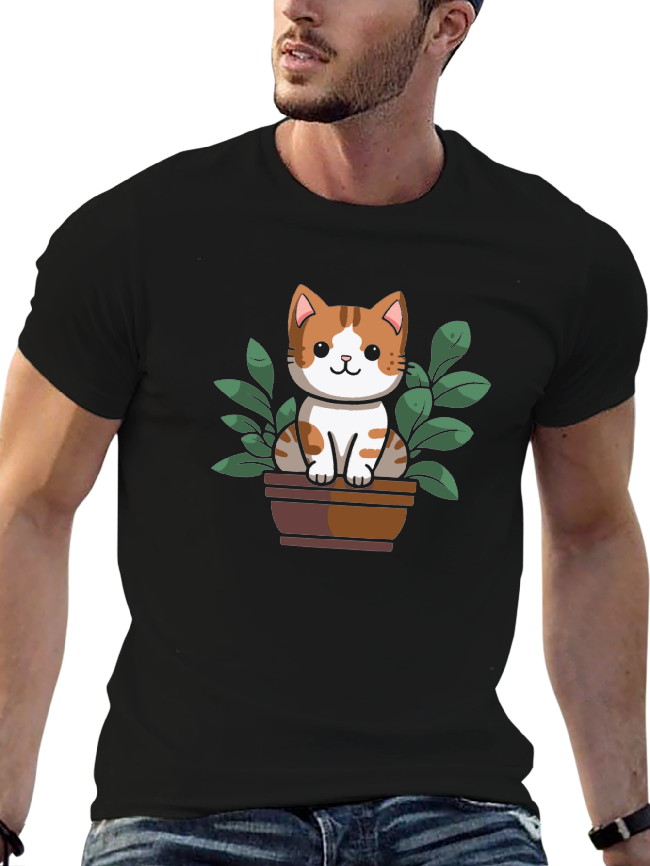Cute Cat Plant Pot Graphic Tee