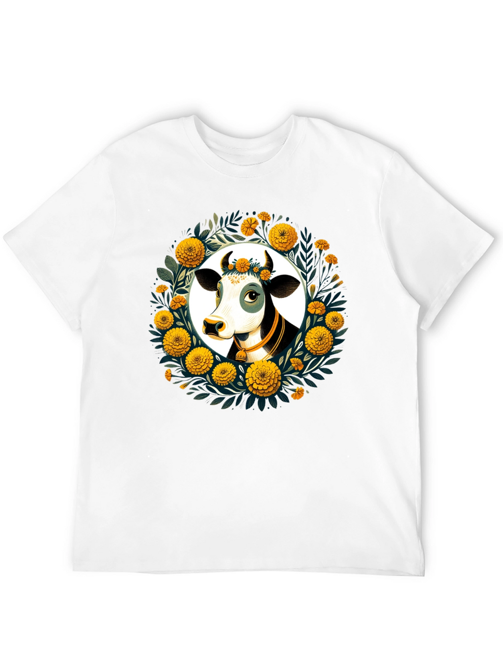 Floral Cow Graphic Tee - Black Unisex T-Shirt