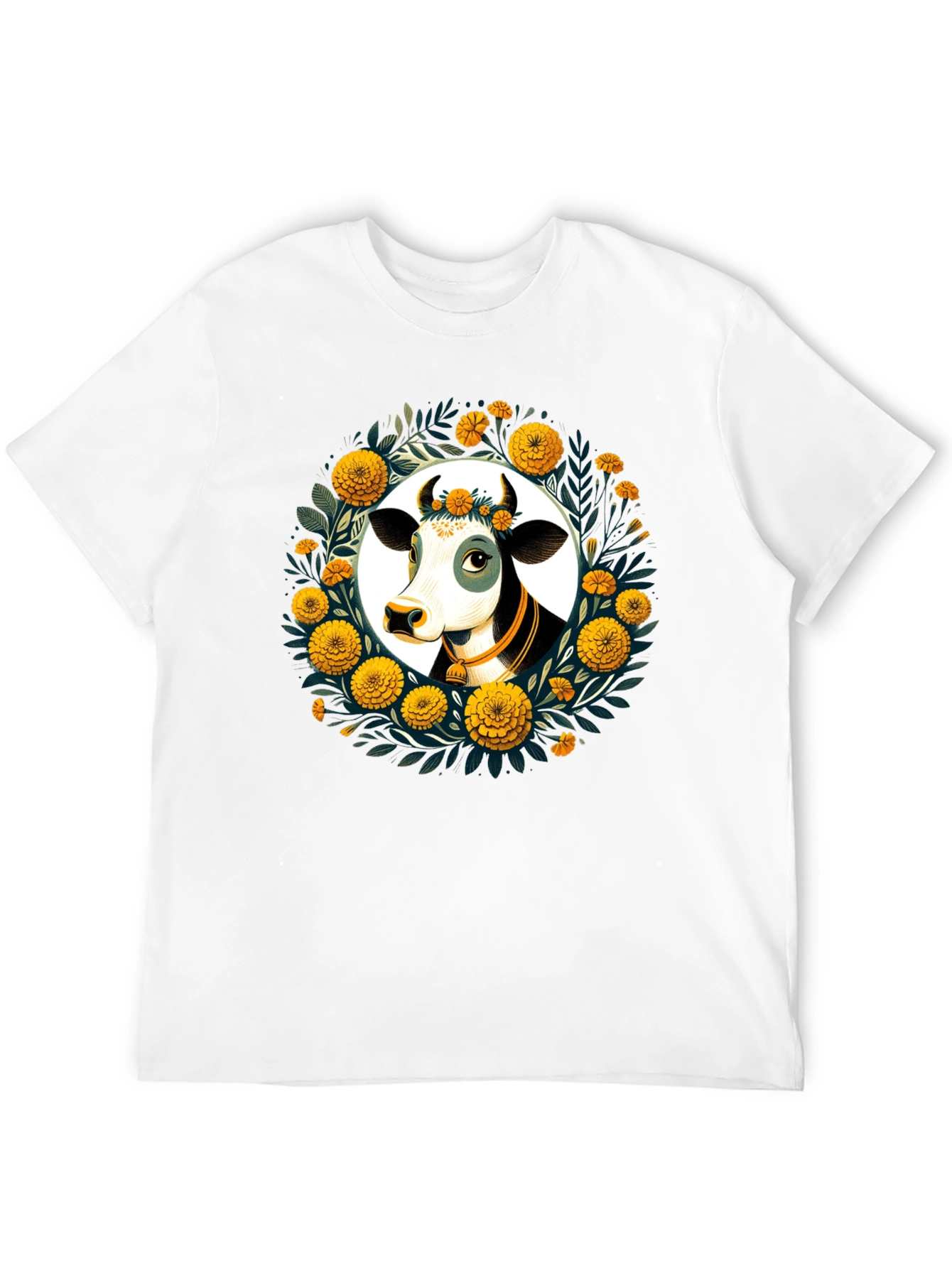 Floral Cow Graphic Tee - Black Unisex T-Shirt