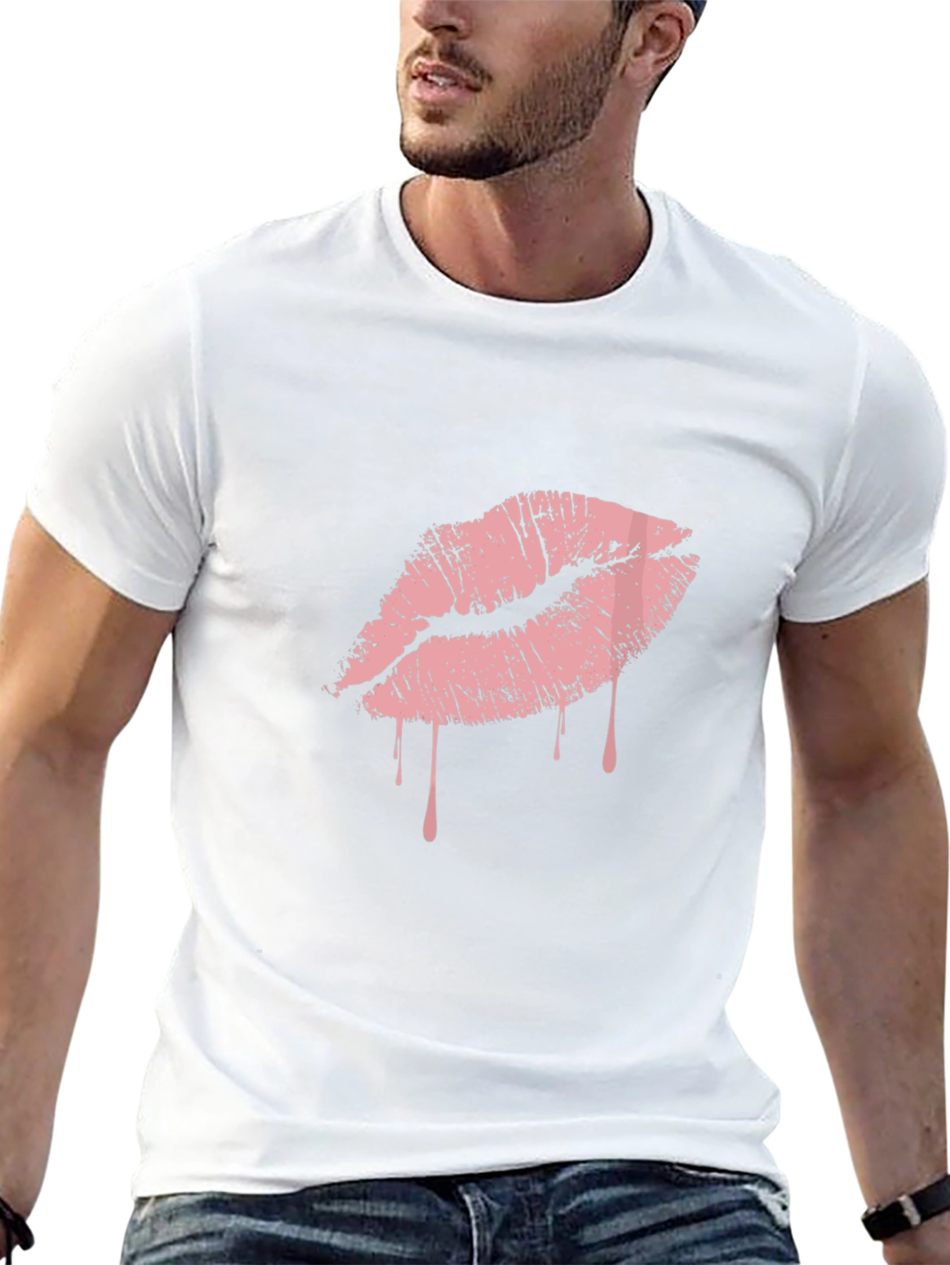 Black T-Shirt with Pink Dripping Lips Graphic