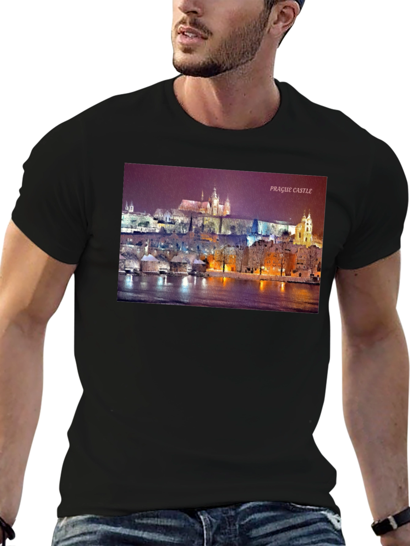 Prague Castle Graphic Tee - Black Crew Neck