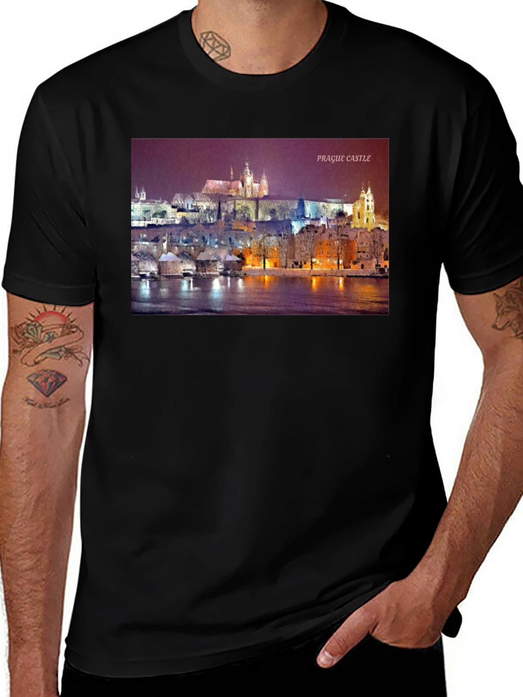 Prague Castle Graphic Tee - Black Crew Neck