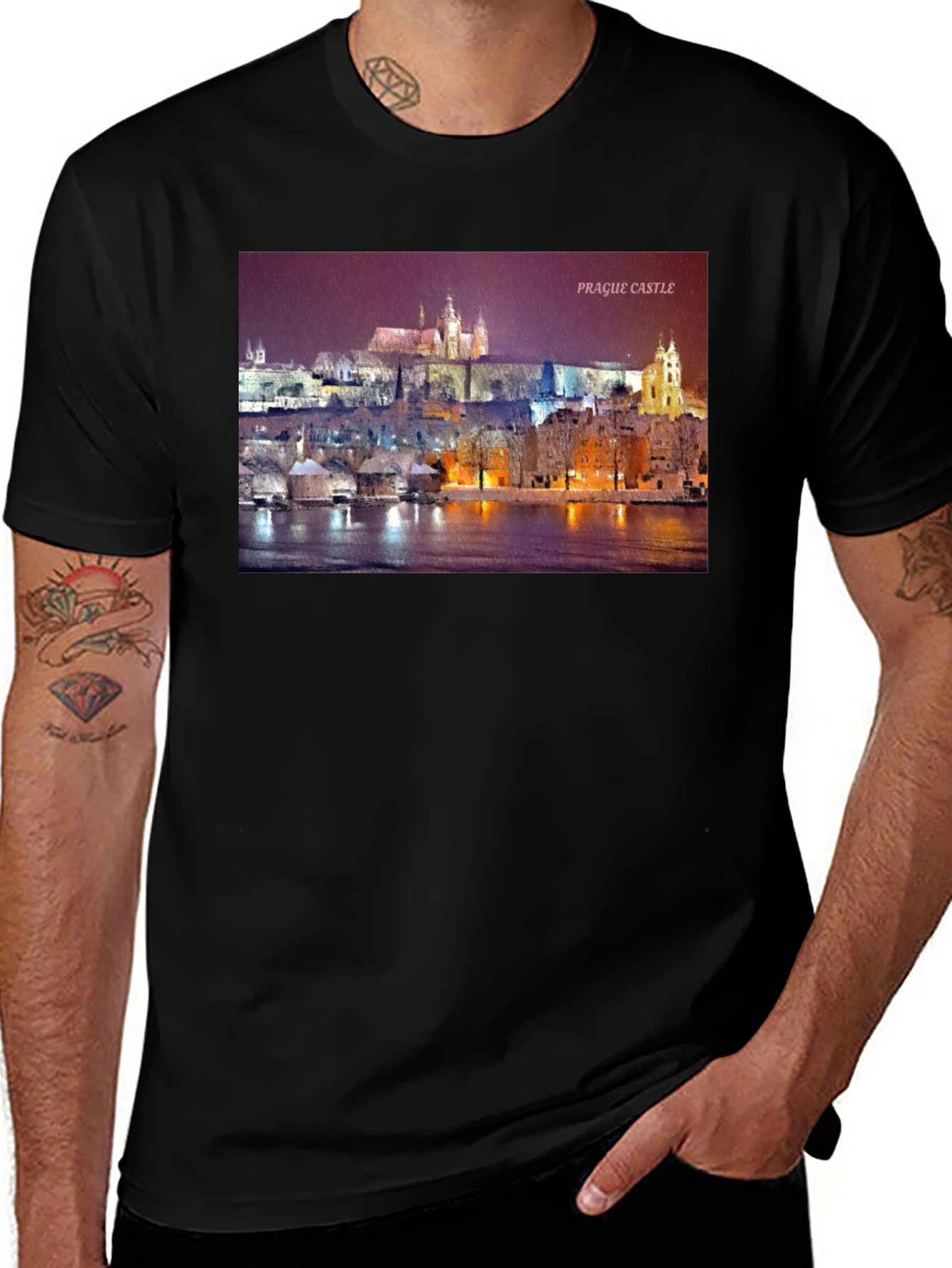 Prague Castle Graphic Tee - Black Crew Neck