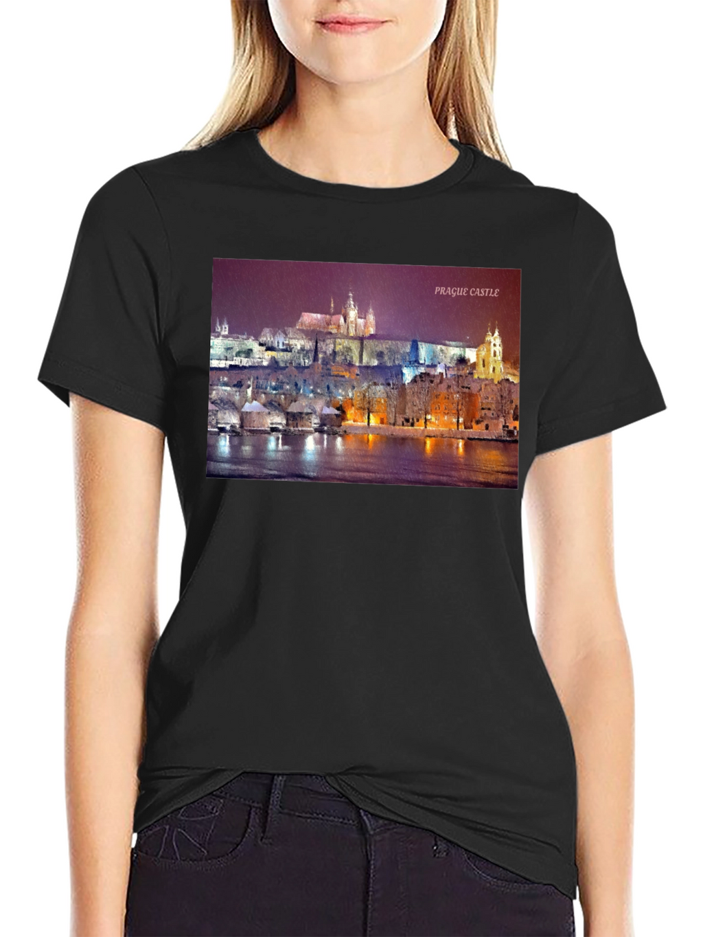 Prague Castle Graphic Tee - Black Crew Neck