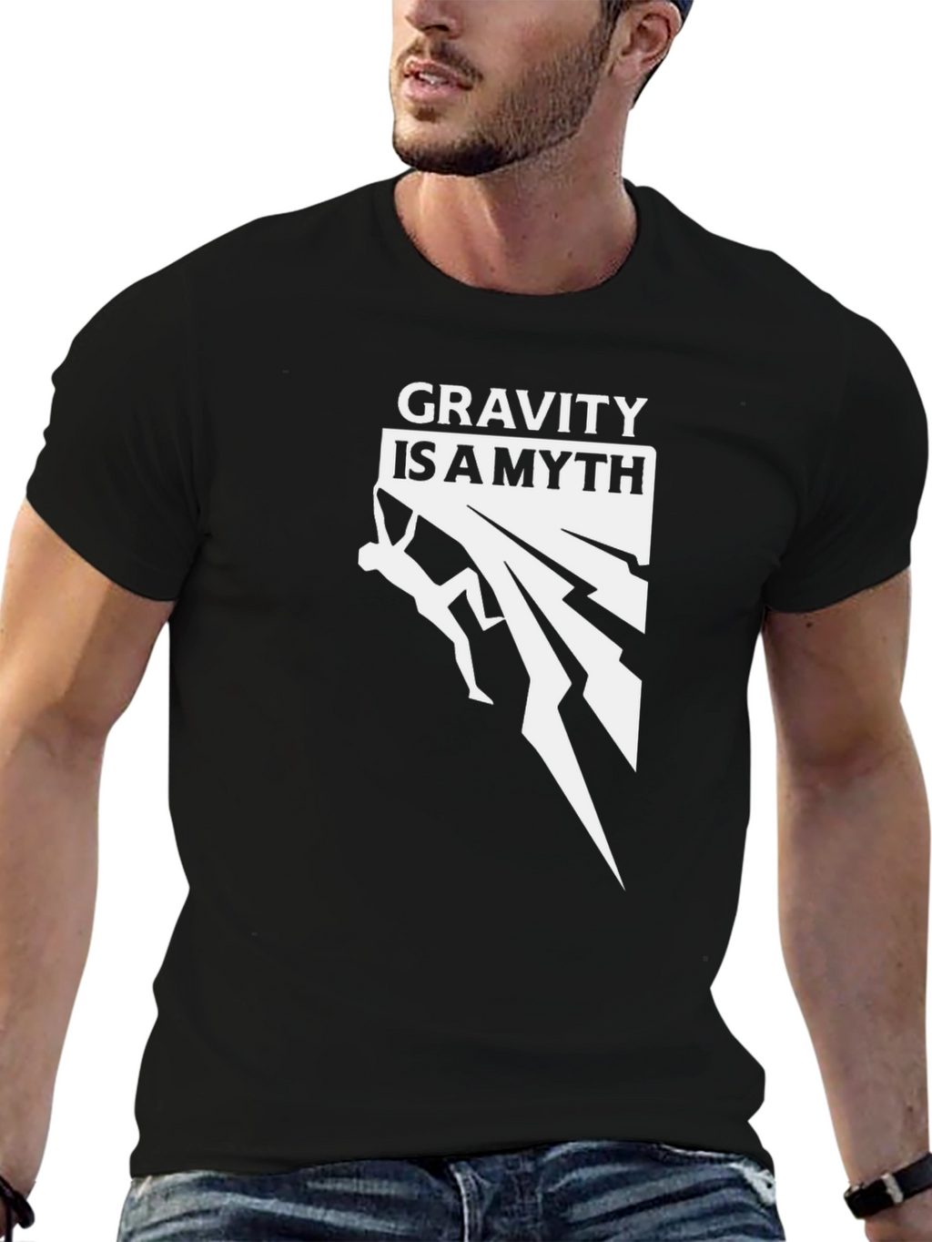 Gravity is a Myth Climbing Graphic Tee - Black