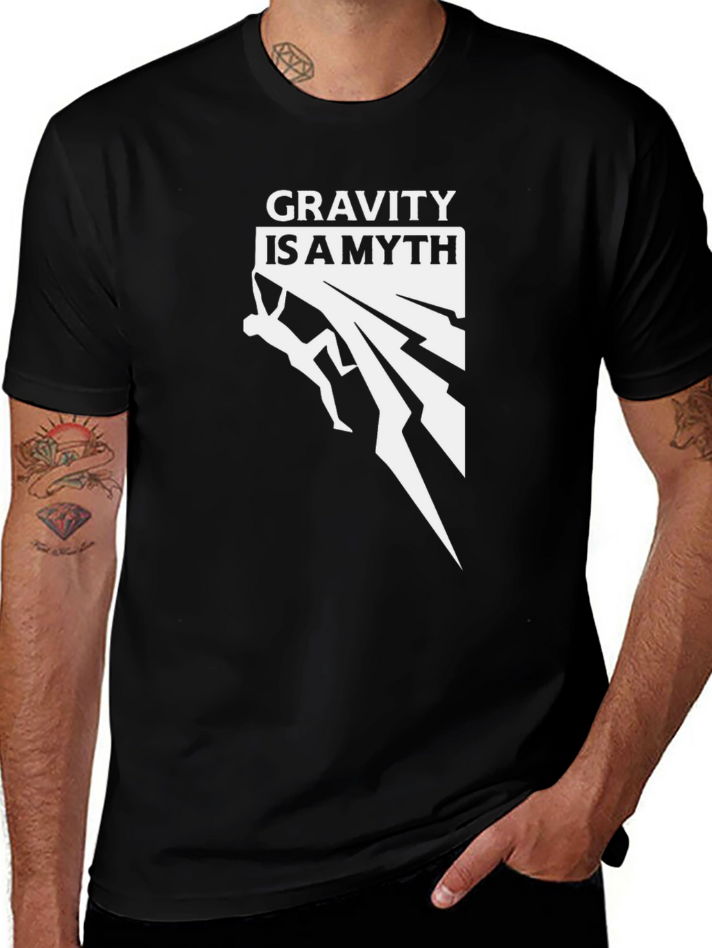 Gravity is a Myth Climbing Graphic Tee - Black