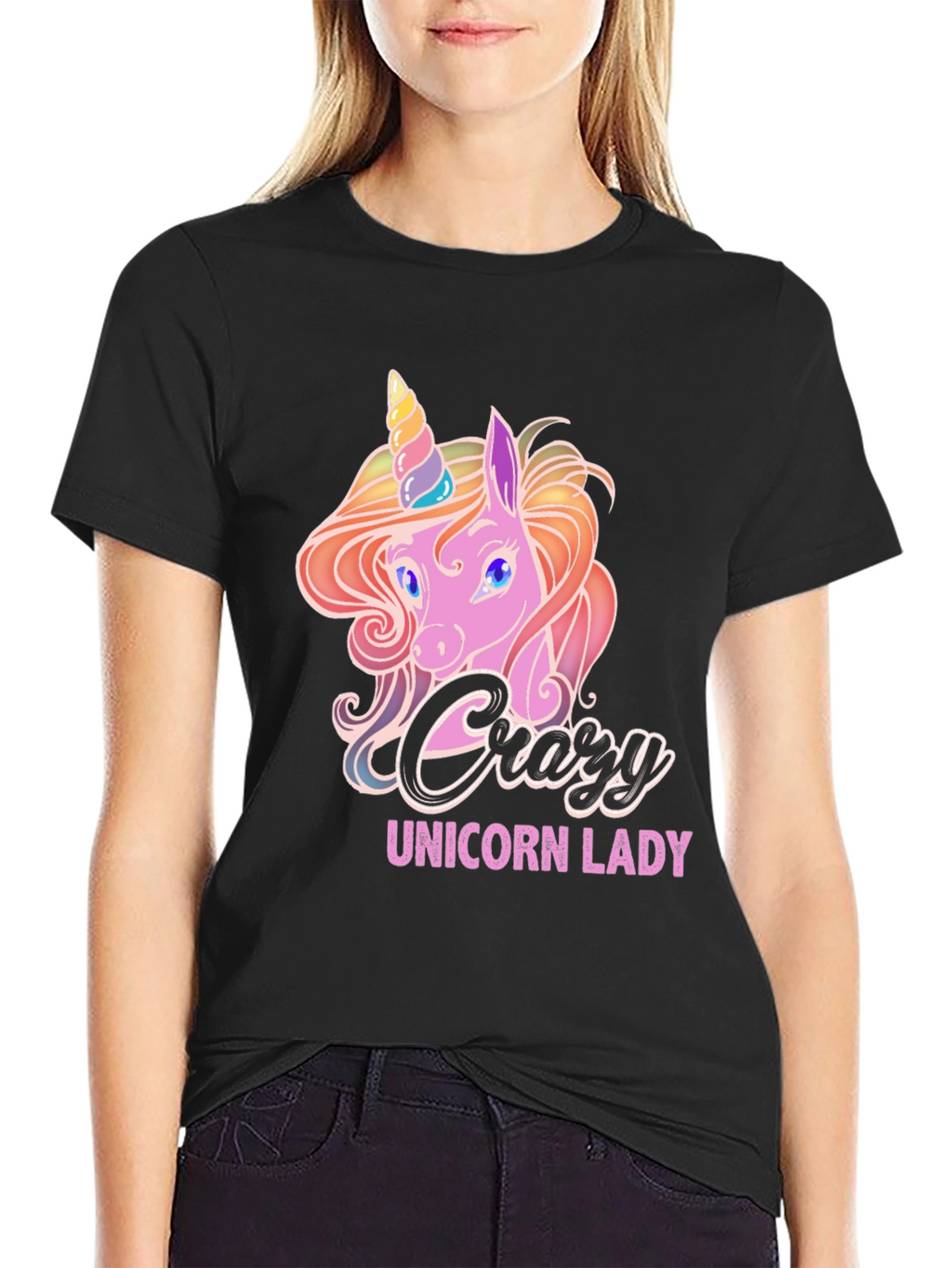 Crazy Unicorn Lady Black T-Shirt