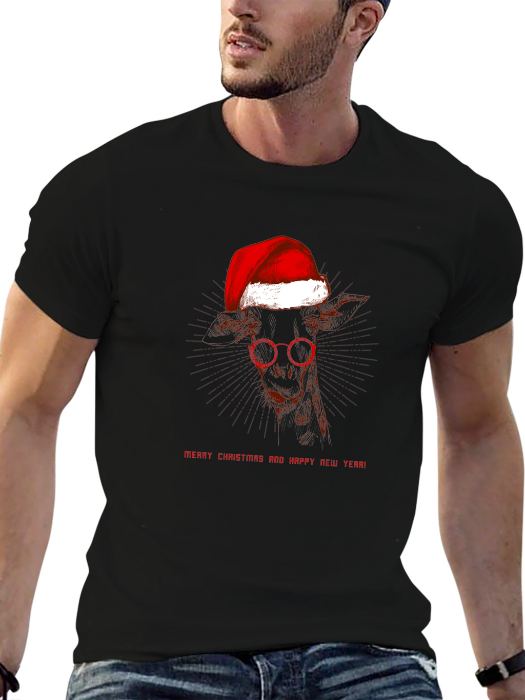 Festive Giraffe T-Shirt: Merry Christmas & Happy New Year