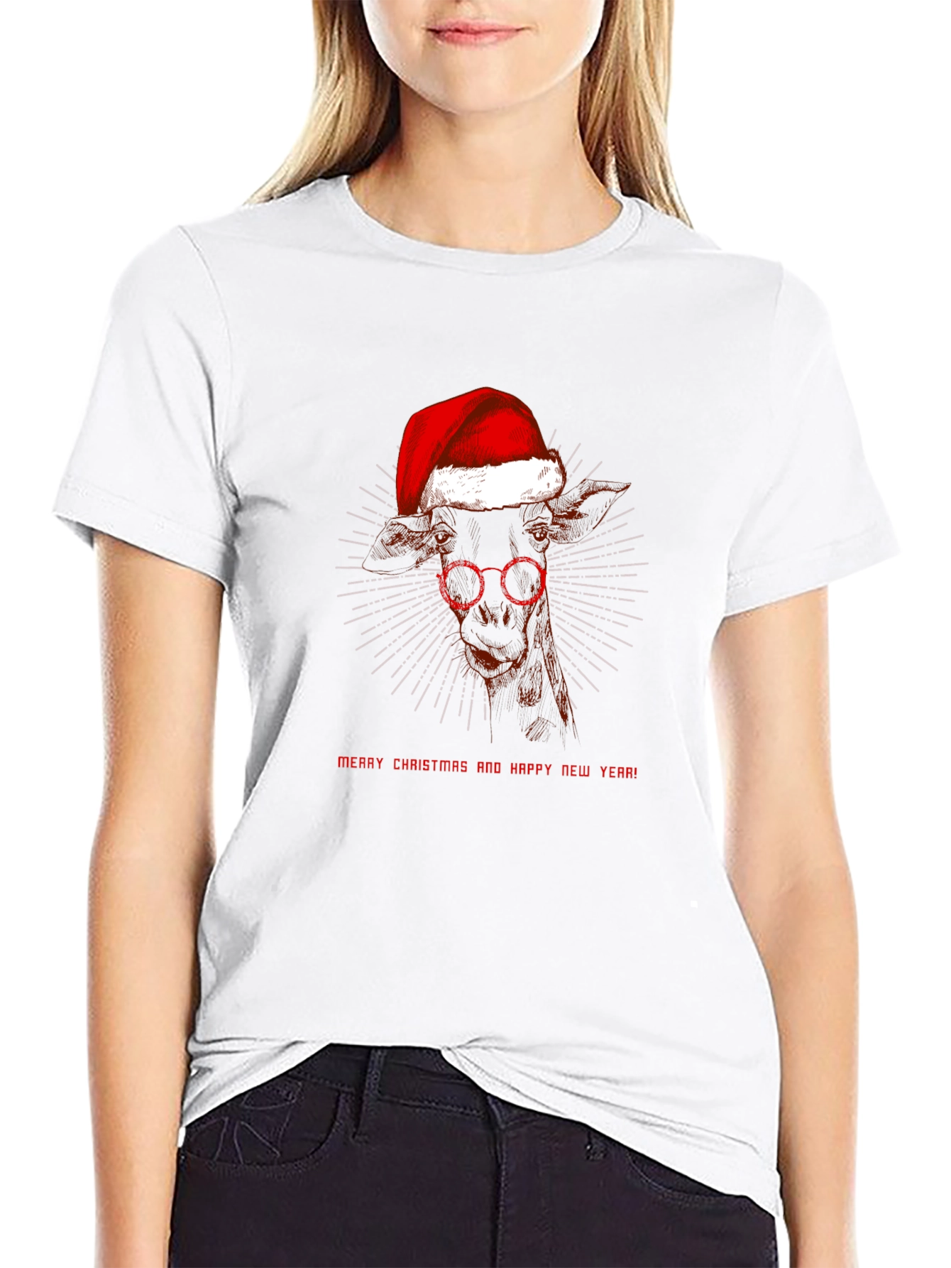 Festive Giraffe T-Shirt: Merry Christmas & Happy New Year
