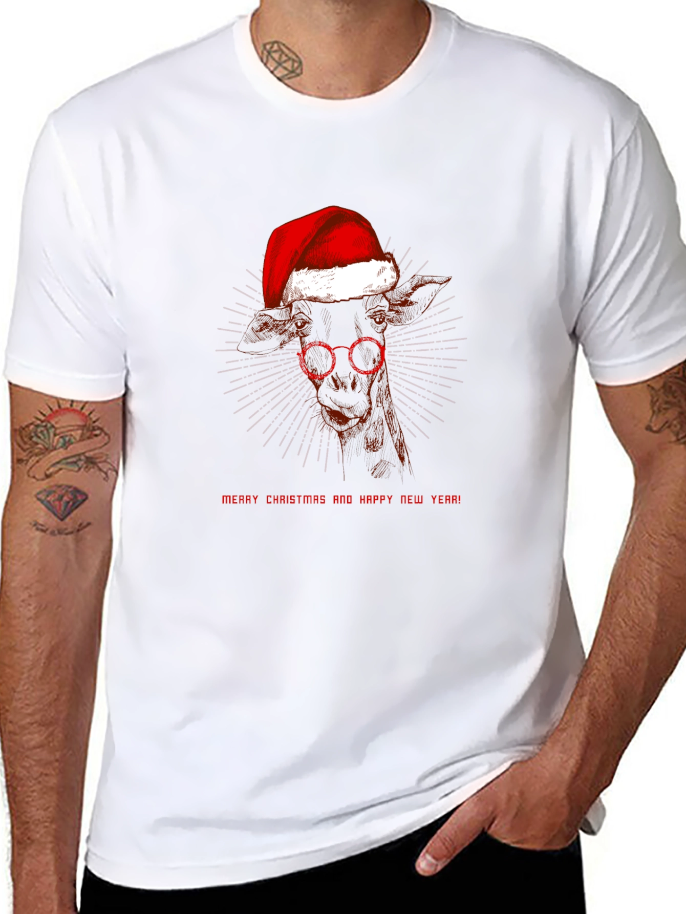 Festive Giraffe T-Shirt: Merry Christmas & Happy New Year