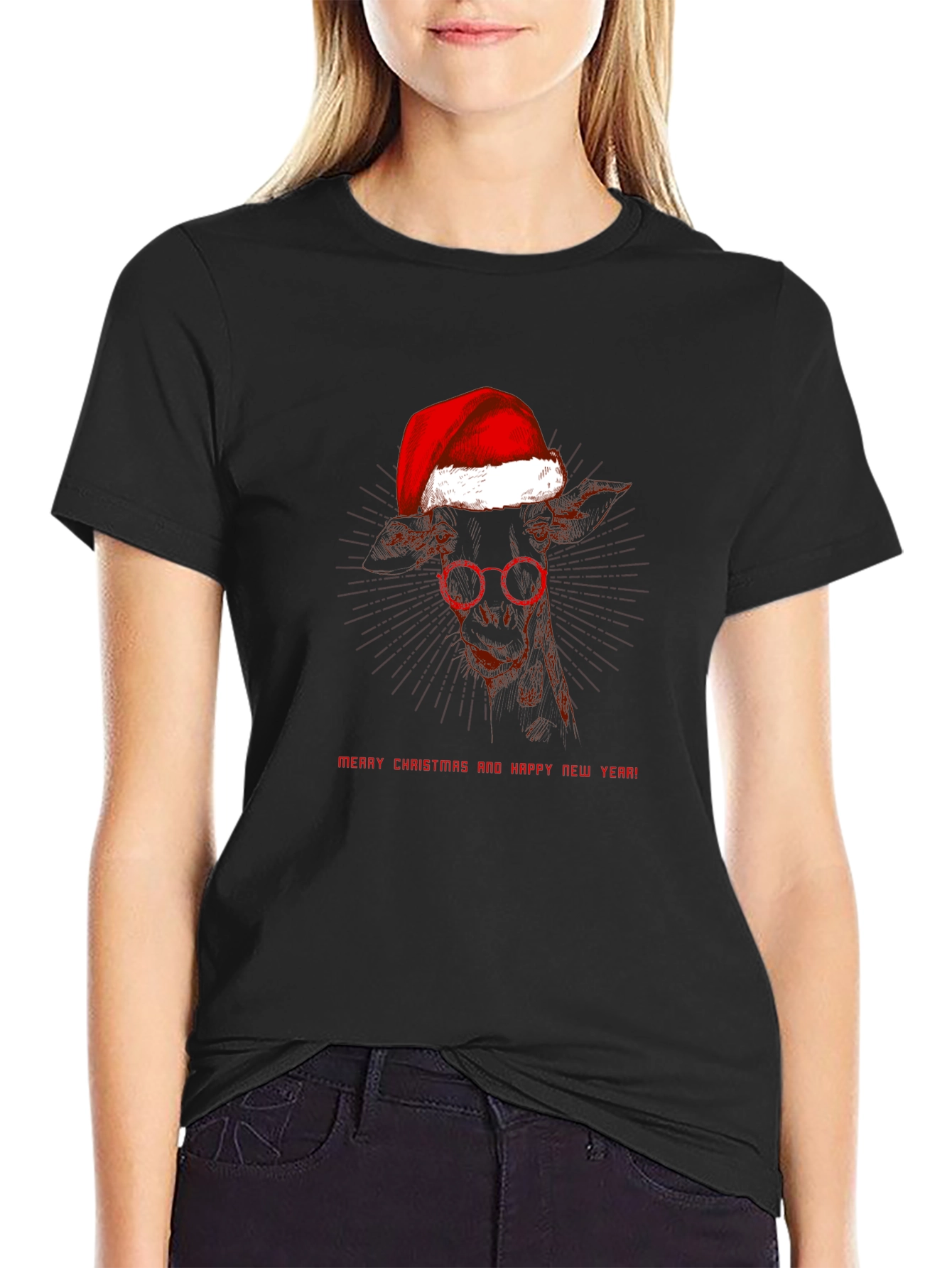 Festive Giraffe T-Shirt: Merry Christmas & Happy New Year