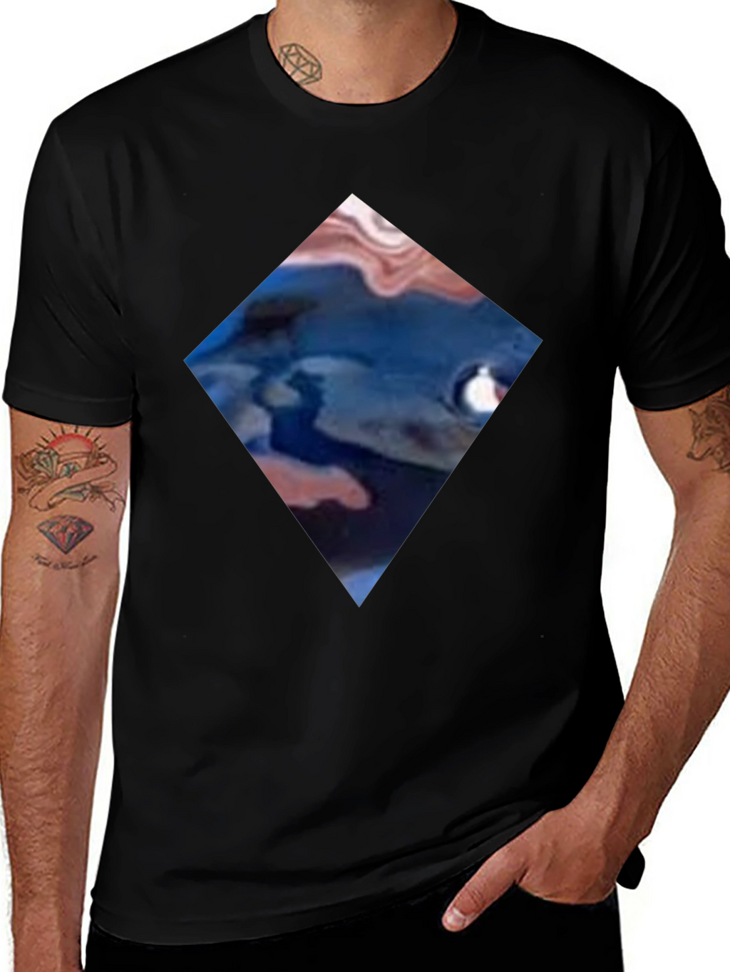 Abstract Diamond Graphic Black T-Shirt