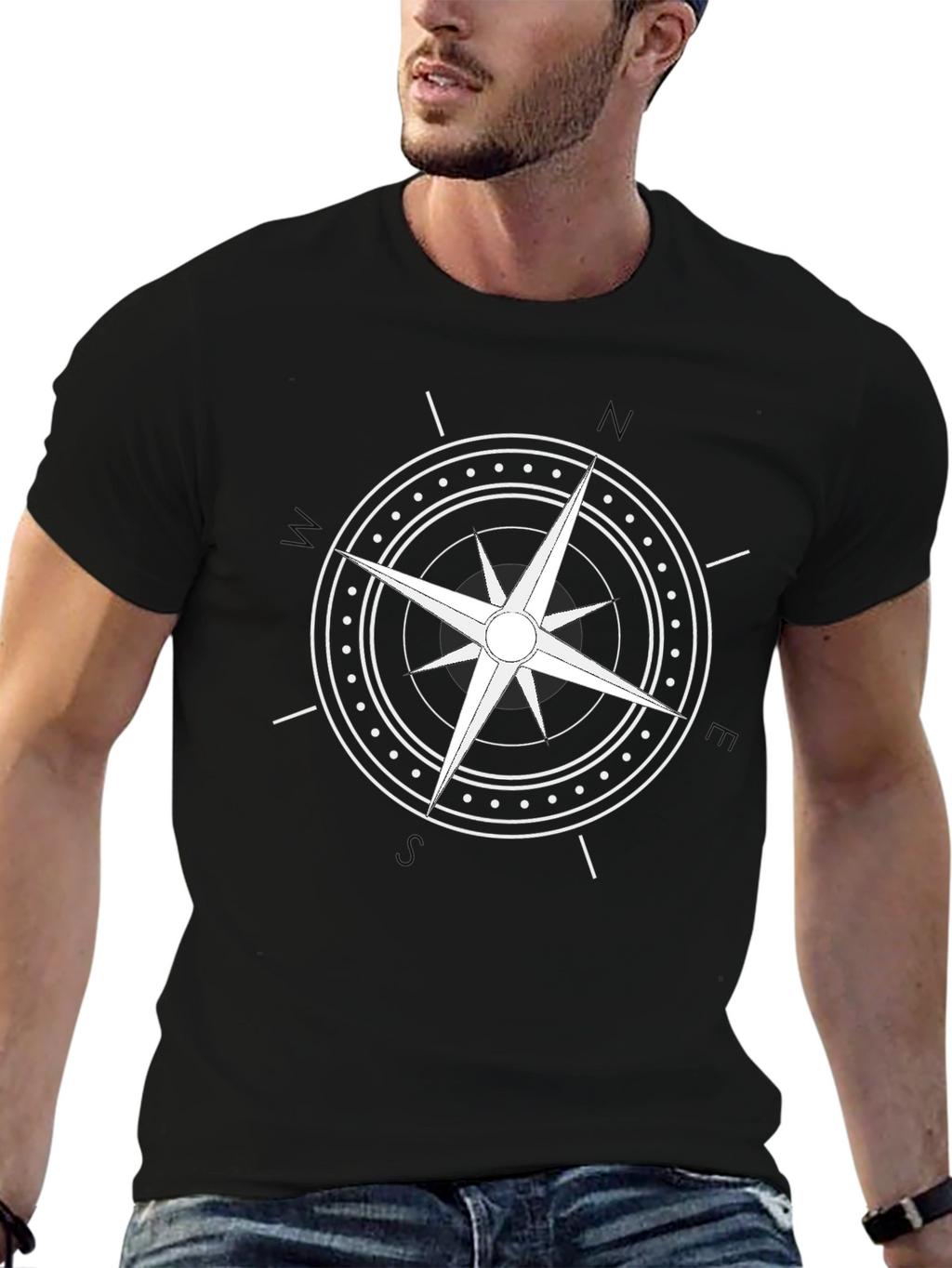 Compass Graphic Black Tee - Stylish Nautical Design