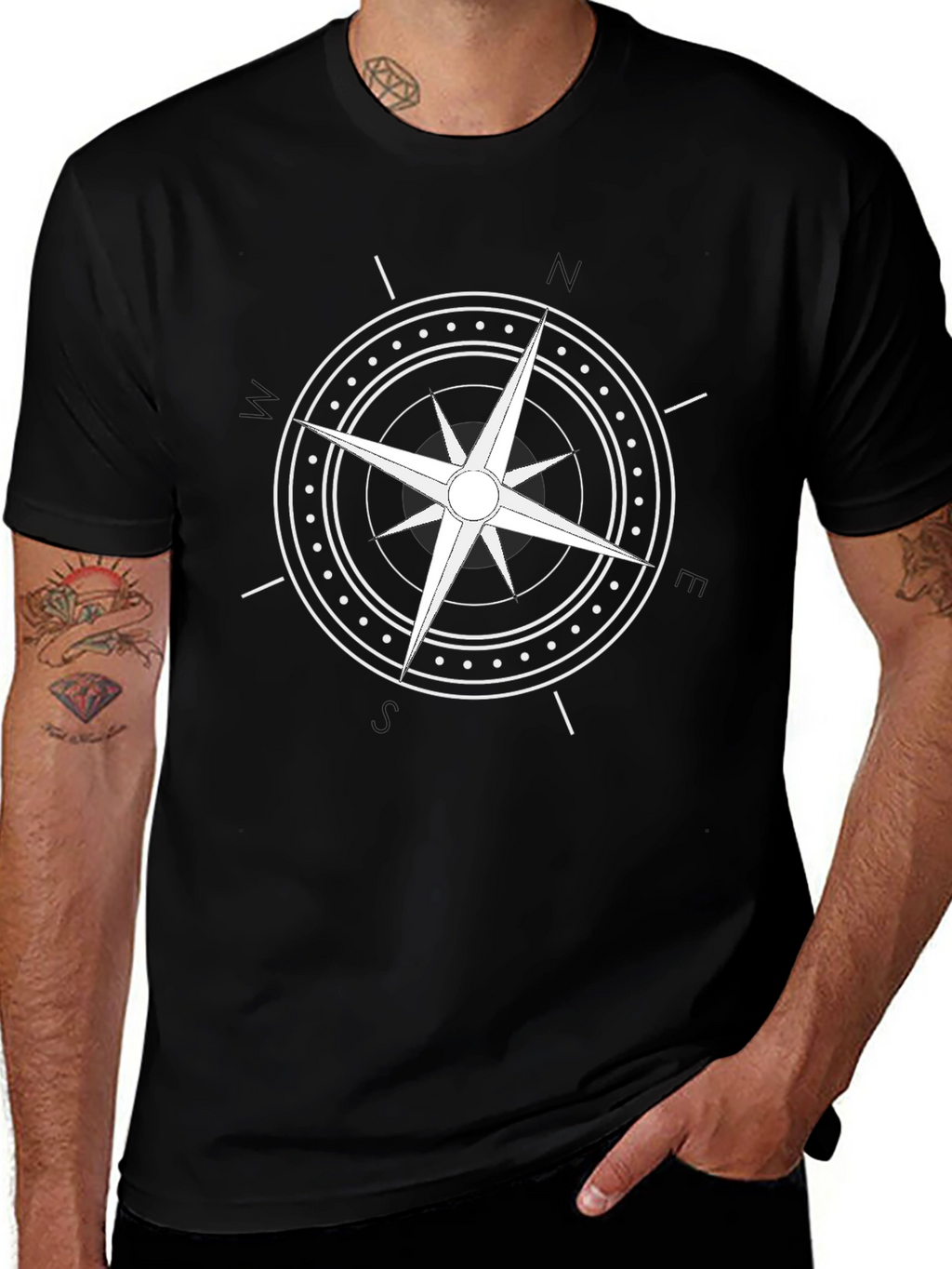 Compass Graphic Black Tee - Stylish Nautical Design