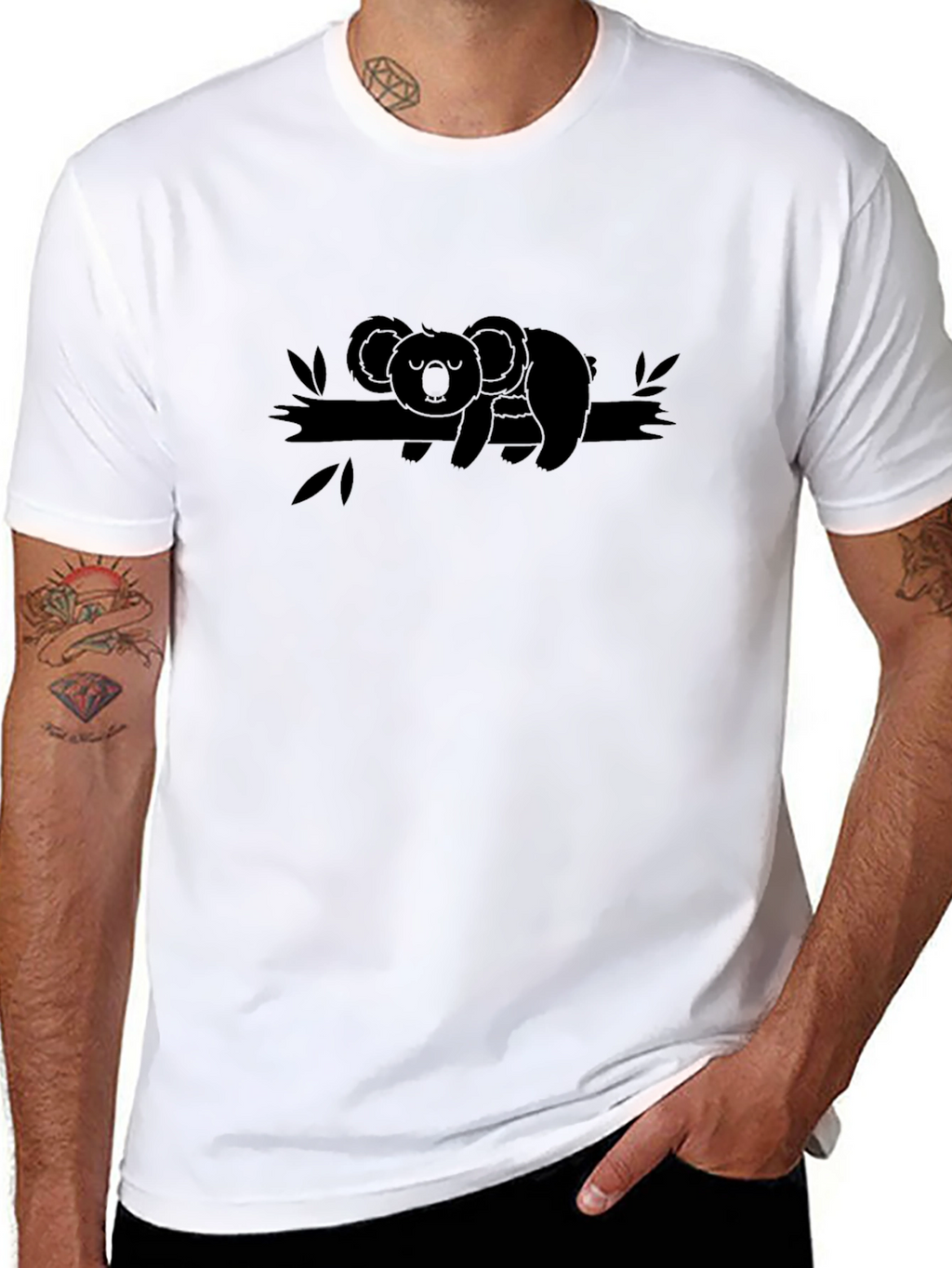 Koala on Branch Graphic Tee - Relaxed Fit Black