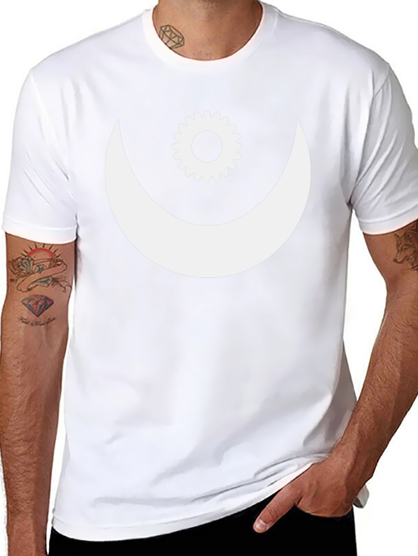 Crescent Moon & Gear Graphic Tee - Black