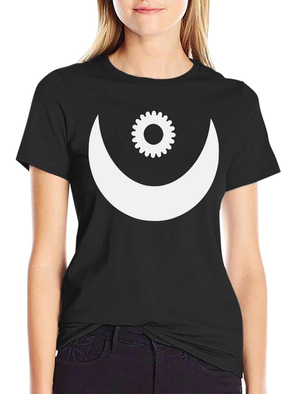 Crescent Moon & Gear Graphic Tee - Black