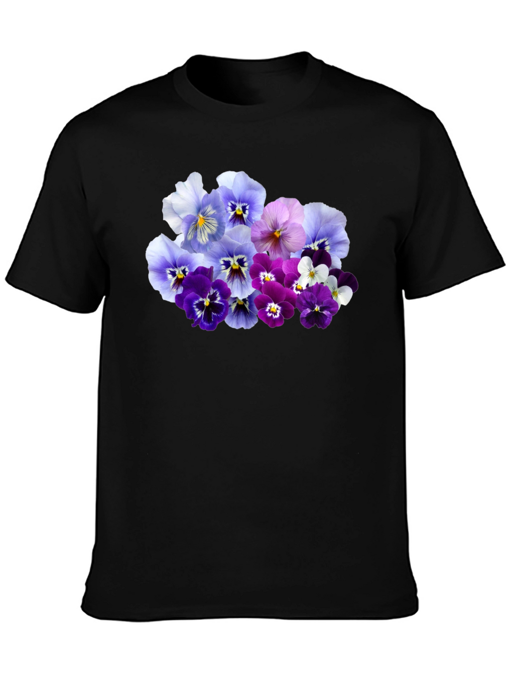 Floral Pansy Print Black T-Shirt