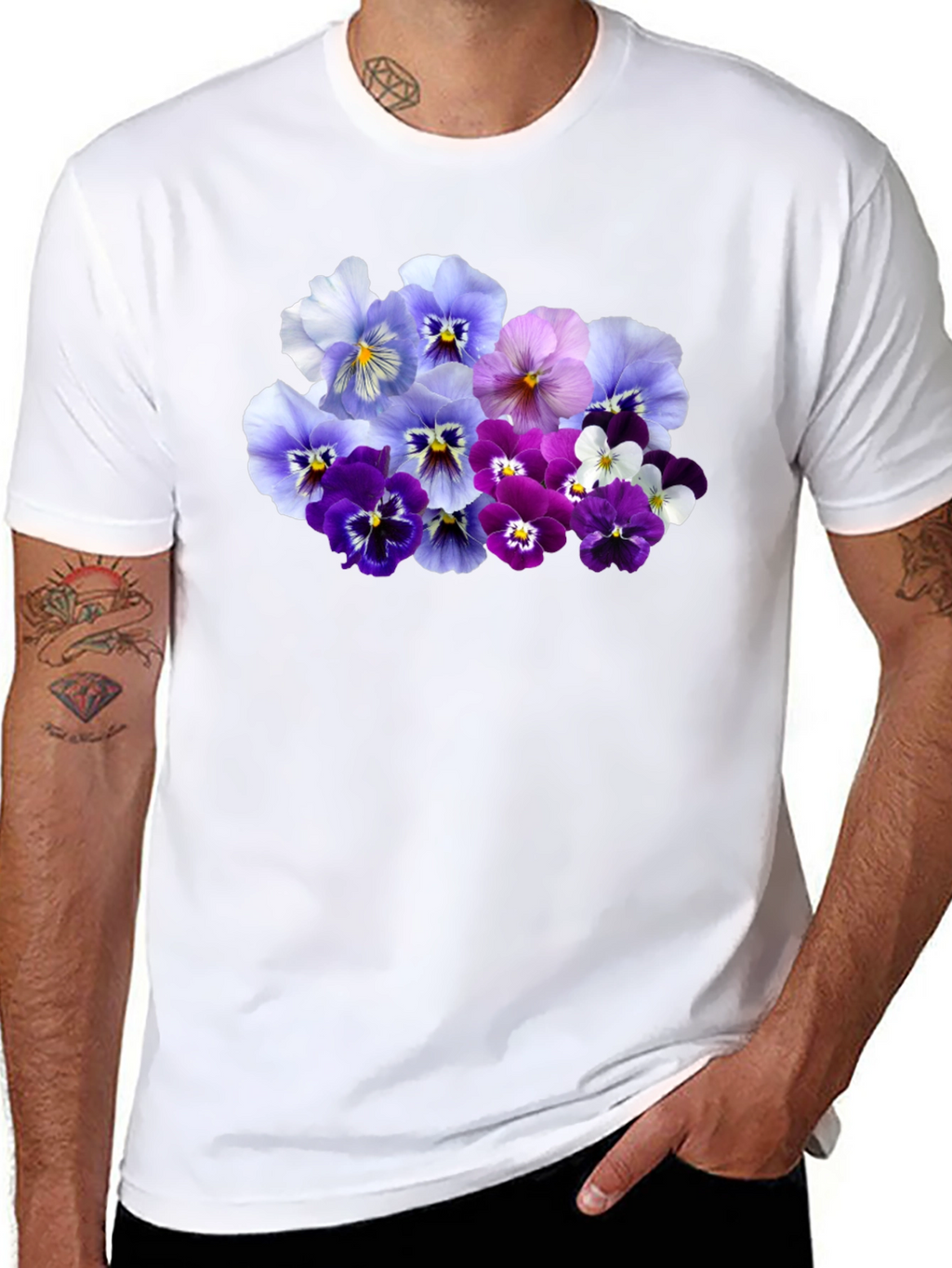 Floral Pansy Print Black T-Shirt