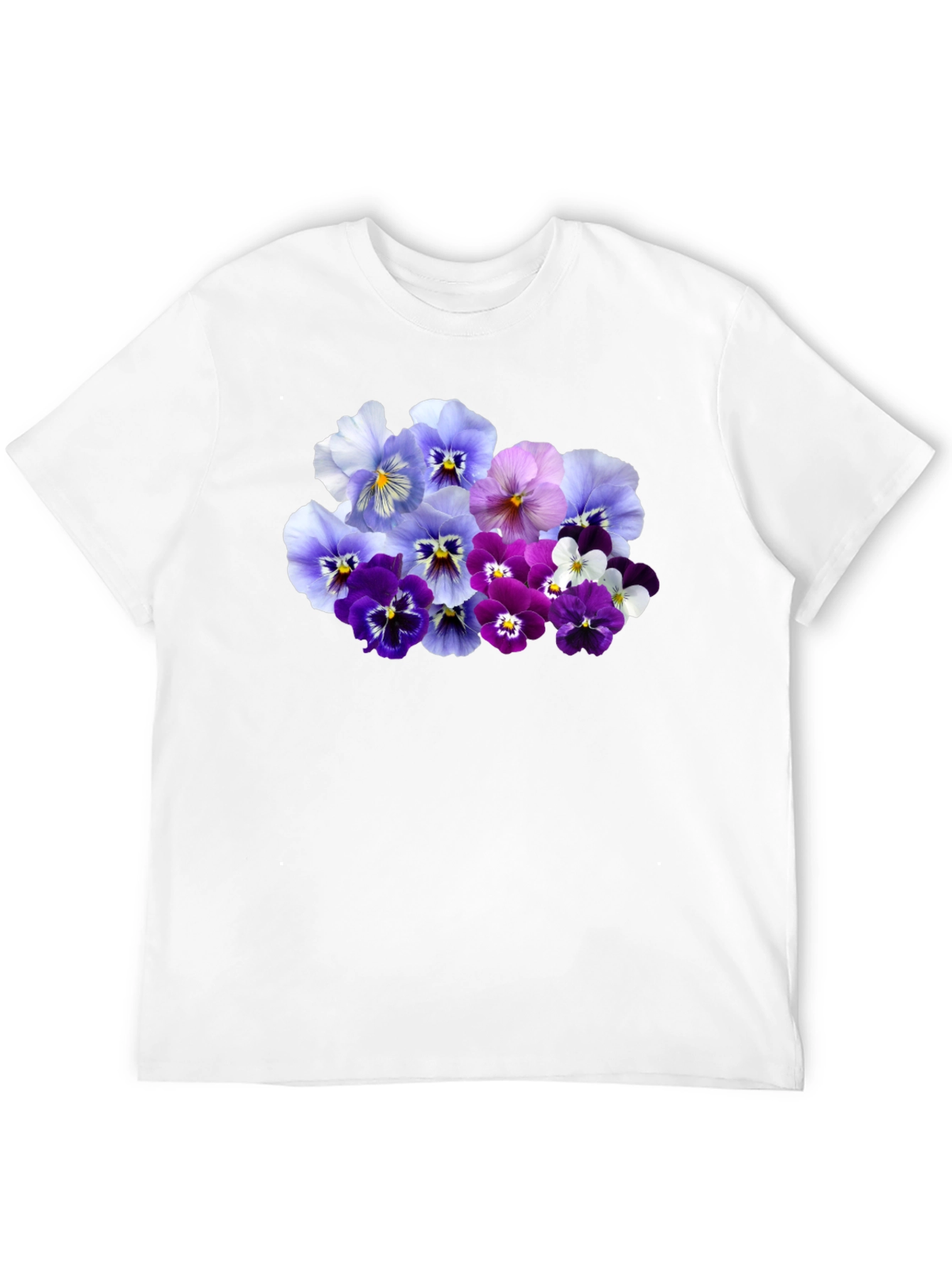 Floral Pansy Print Black T-Shirt