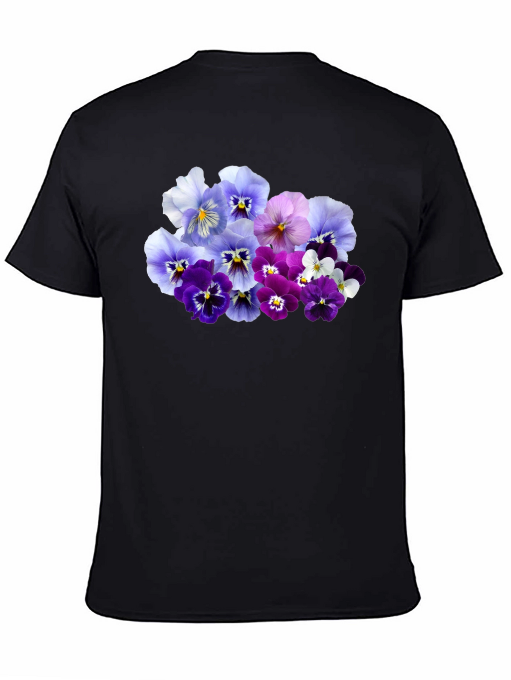 Floral Pansy Print Black T-Shirt