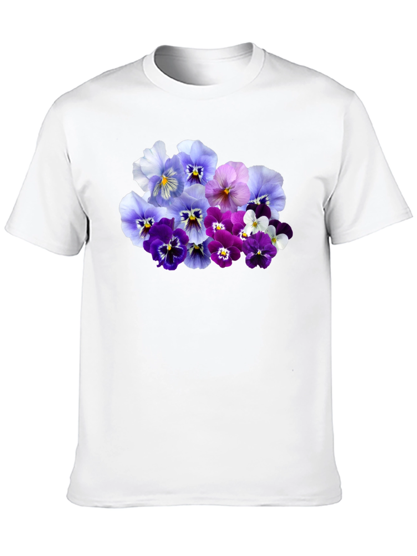 Floral Pansy Print Black T-Shirt