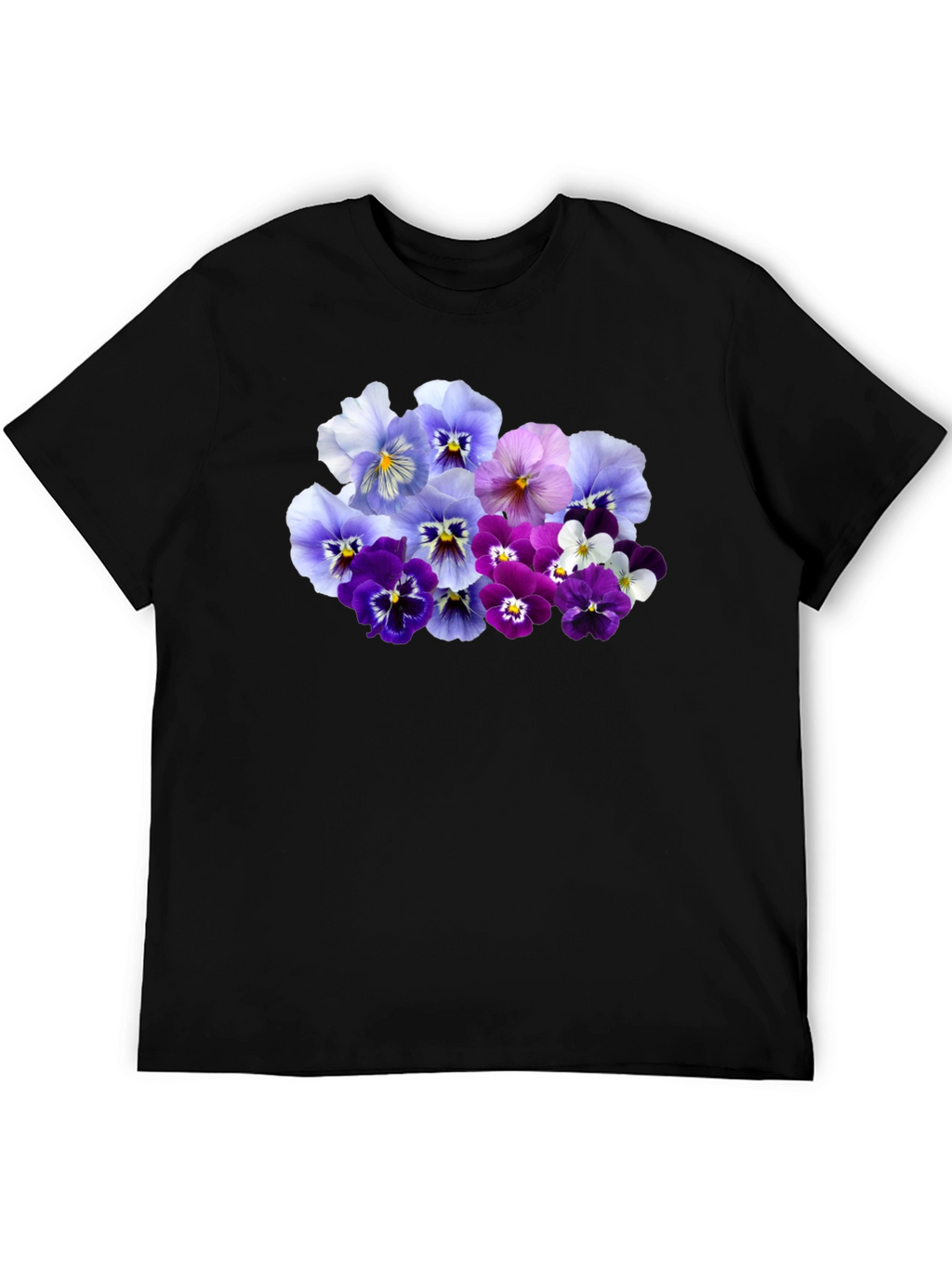 Floral Pansy Print Black T-Shirt