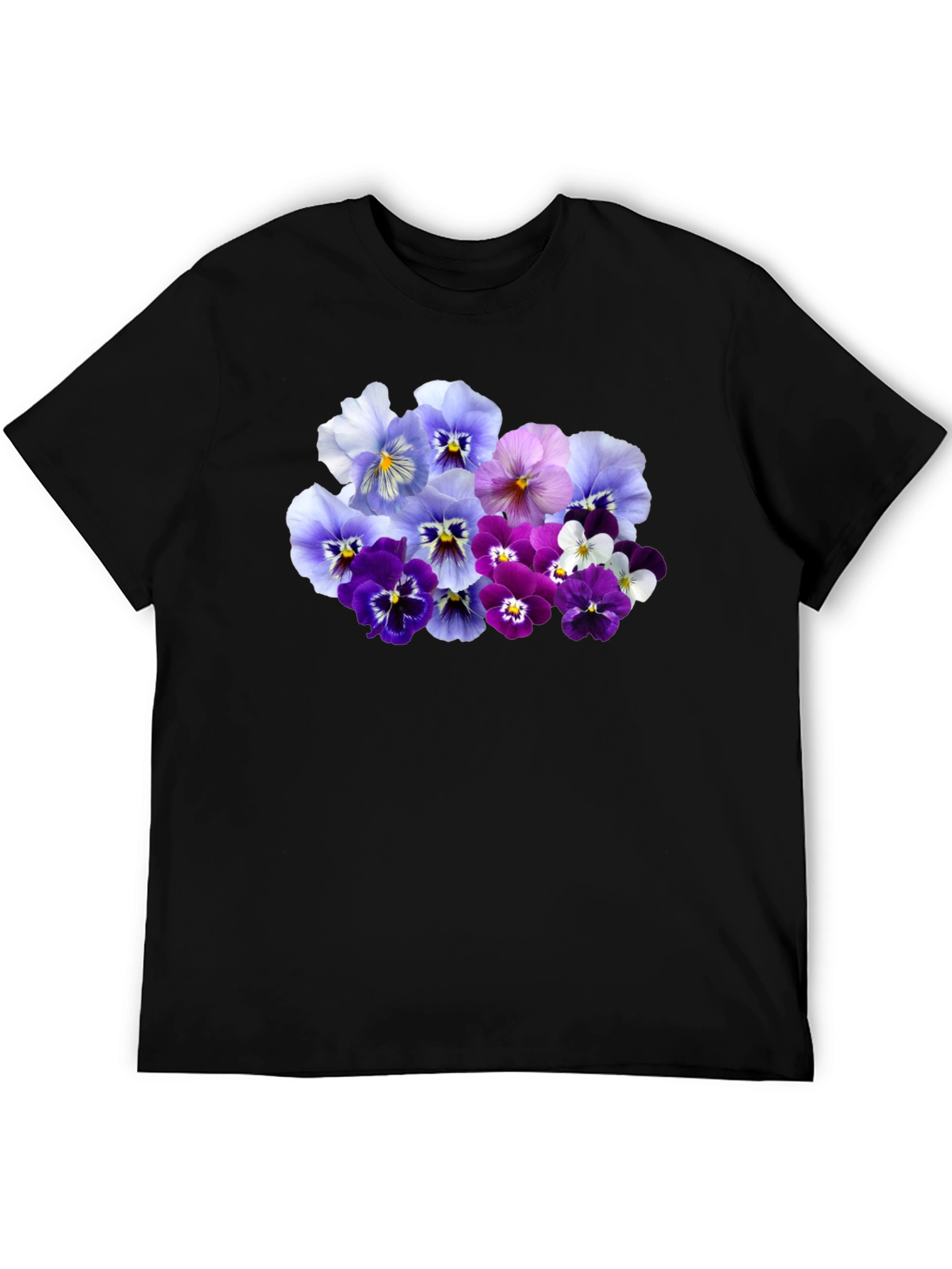 Floral Pansy Print Black T-Shirt