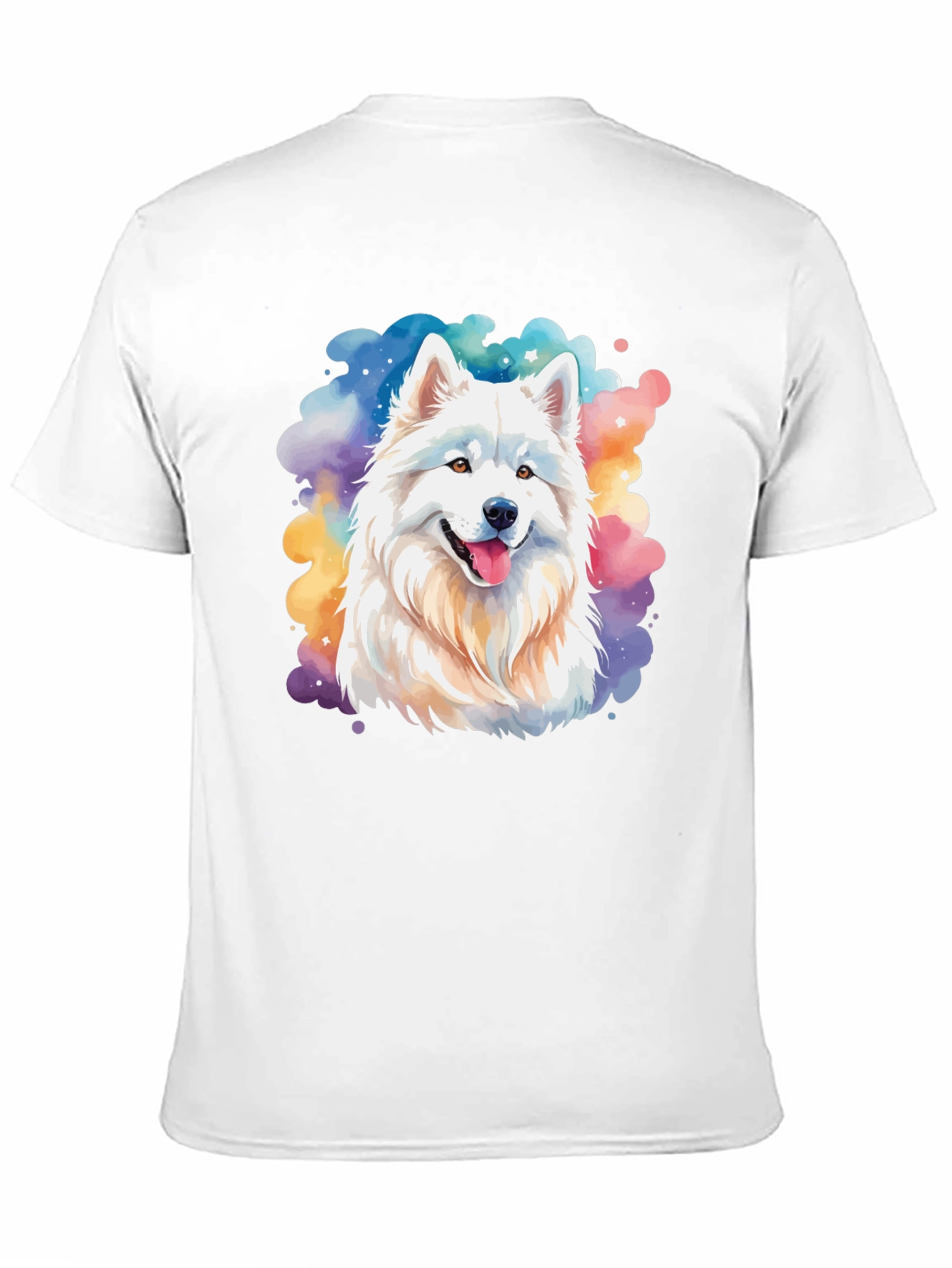 Watercolor Samoyed Dog Graphic Tee - Black Cotton