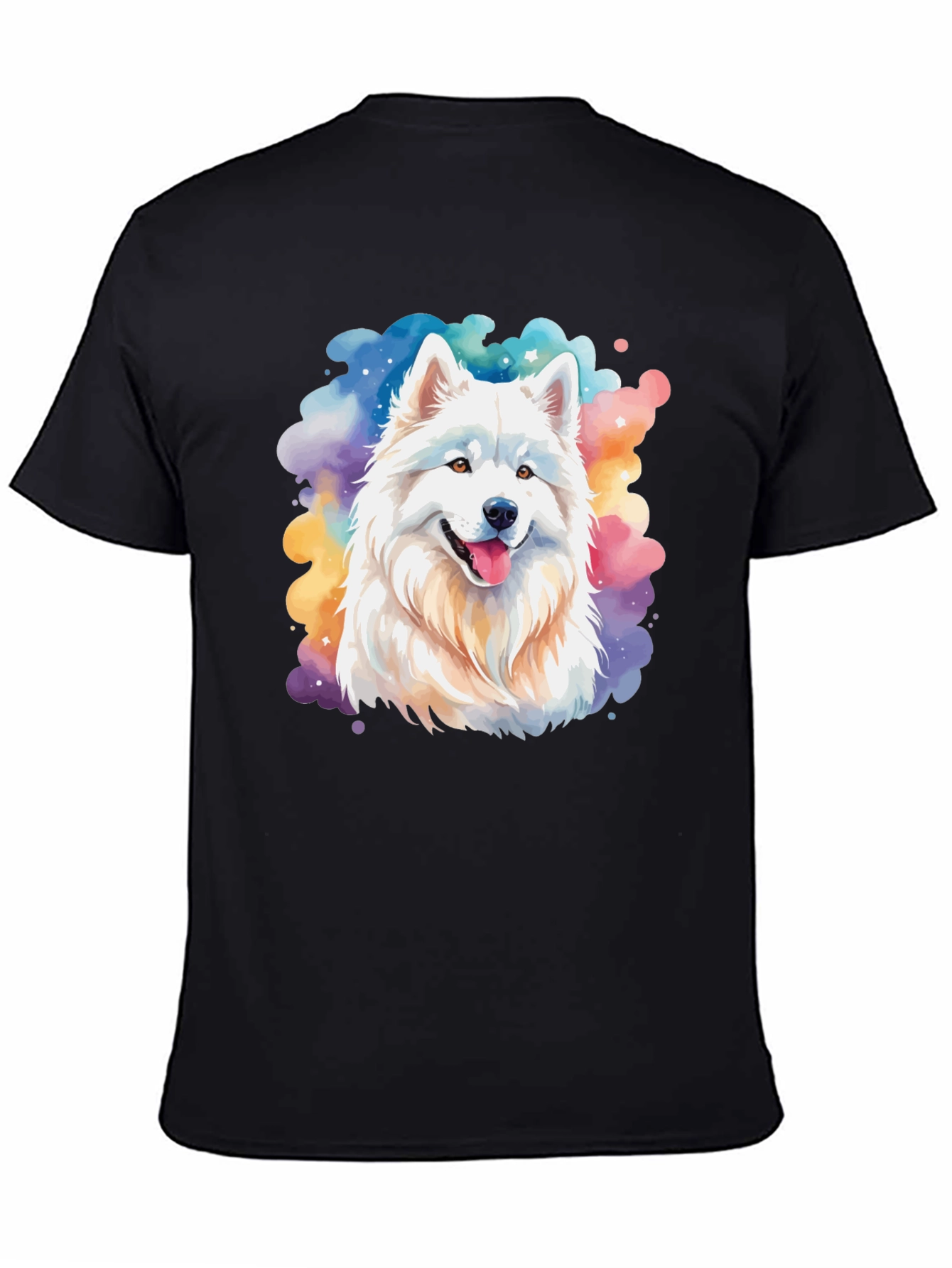 Watercolor Samoyed Dog Graphic Tee - Black Cotton