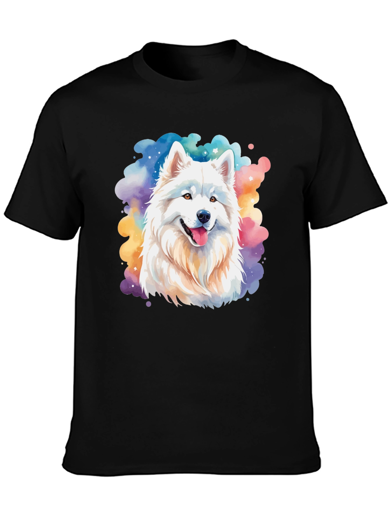 Watercolor Samoyed Dog Graphic Tee - Black Cotton