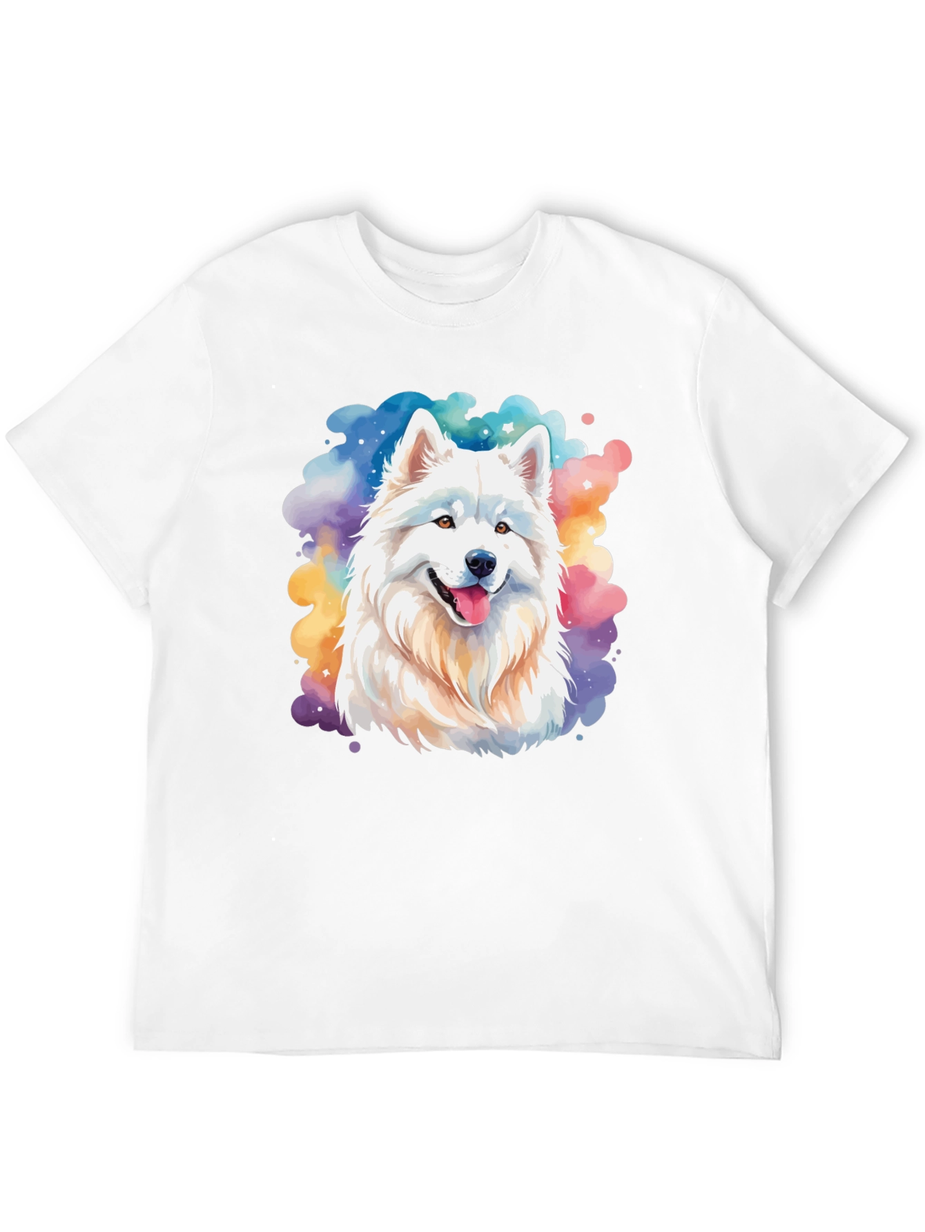 Watercolor Samoyed Dog Graphic Tee - Black Cotton