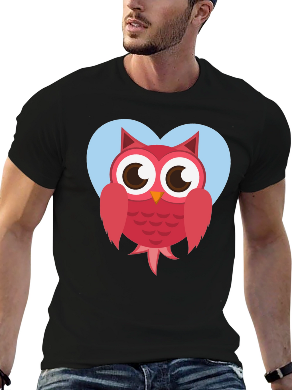 Cute Owl Heart Graphic T-Shirt - Black Cotton Tee