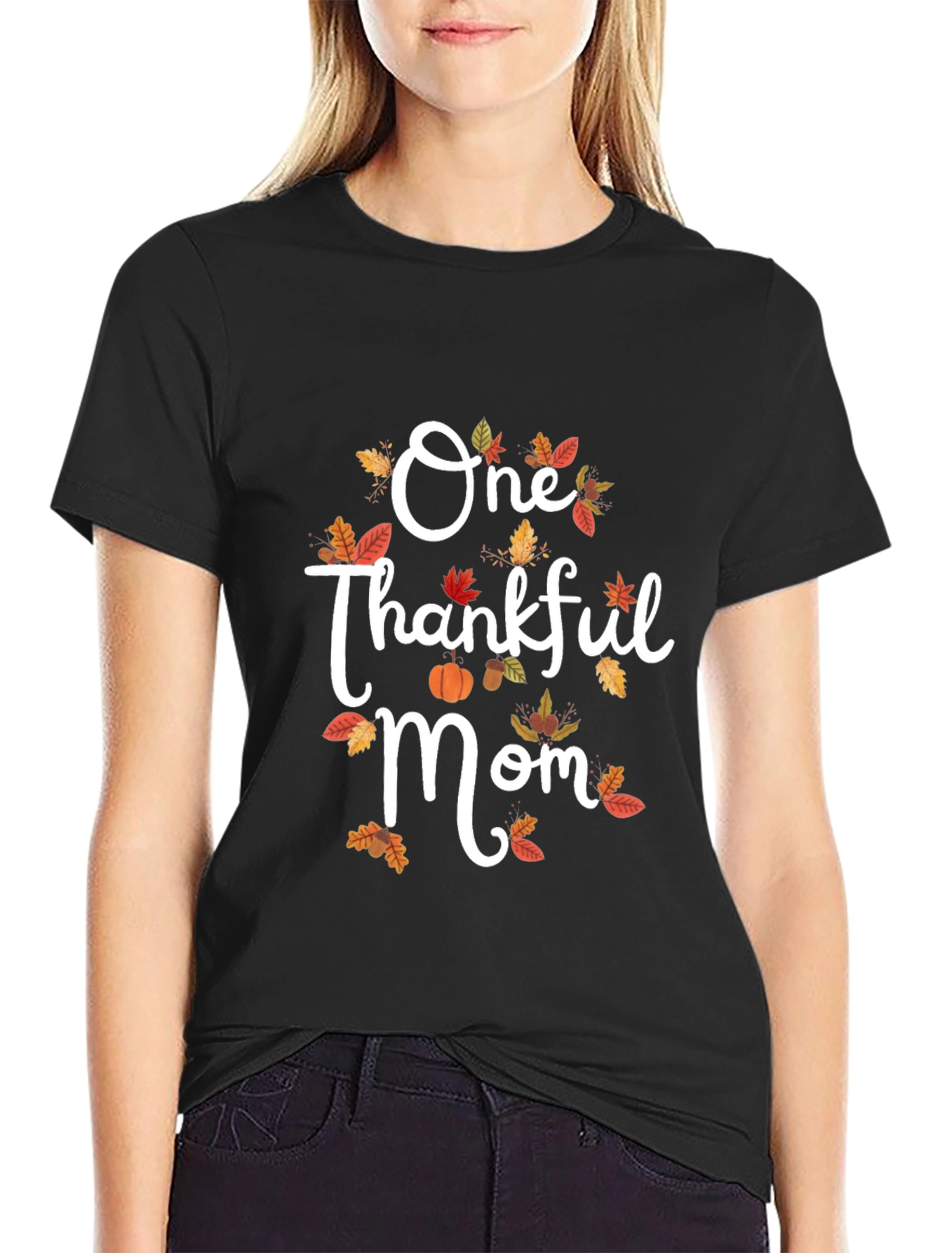One Thankful Mom Graphic Tee Fall Thanksgiving Shirt