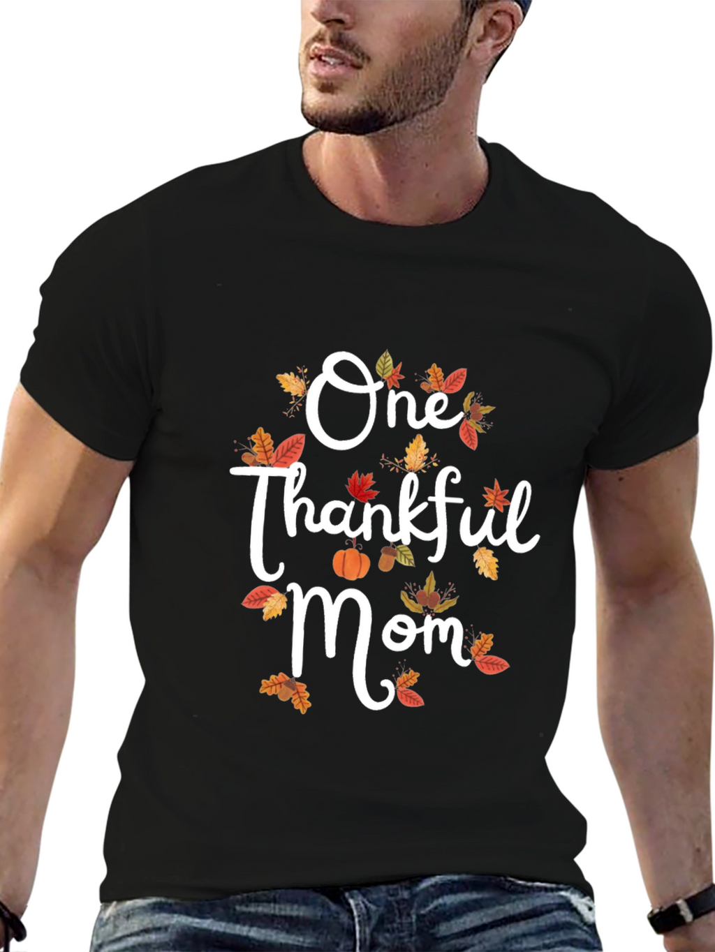 One Thankful Mom Graphic Tee Fall Thanksgiving Shirt