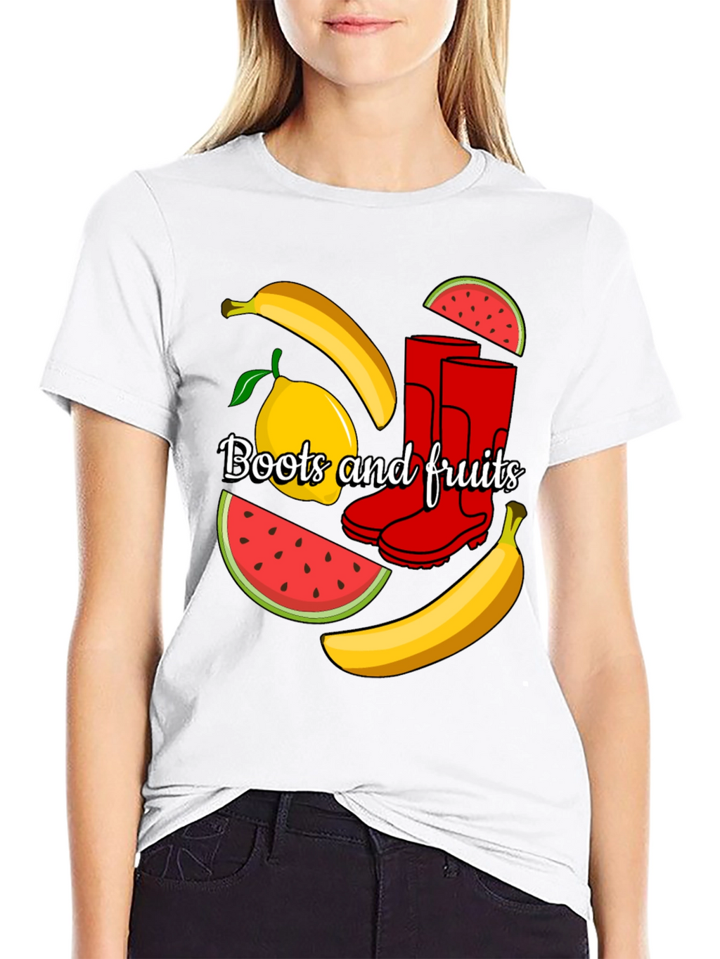 Funky Boots & Fruits Black Graphic Tee