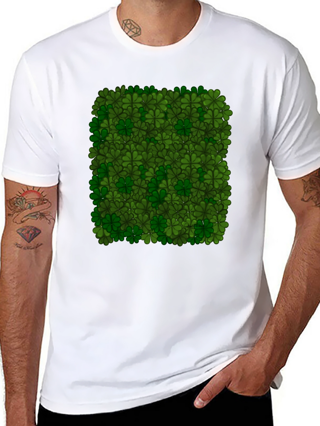 Lucky Clover Pattern Black T-Shirt