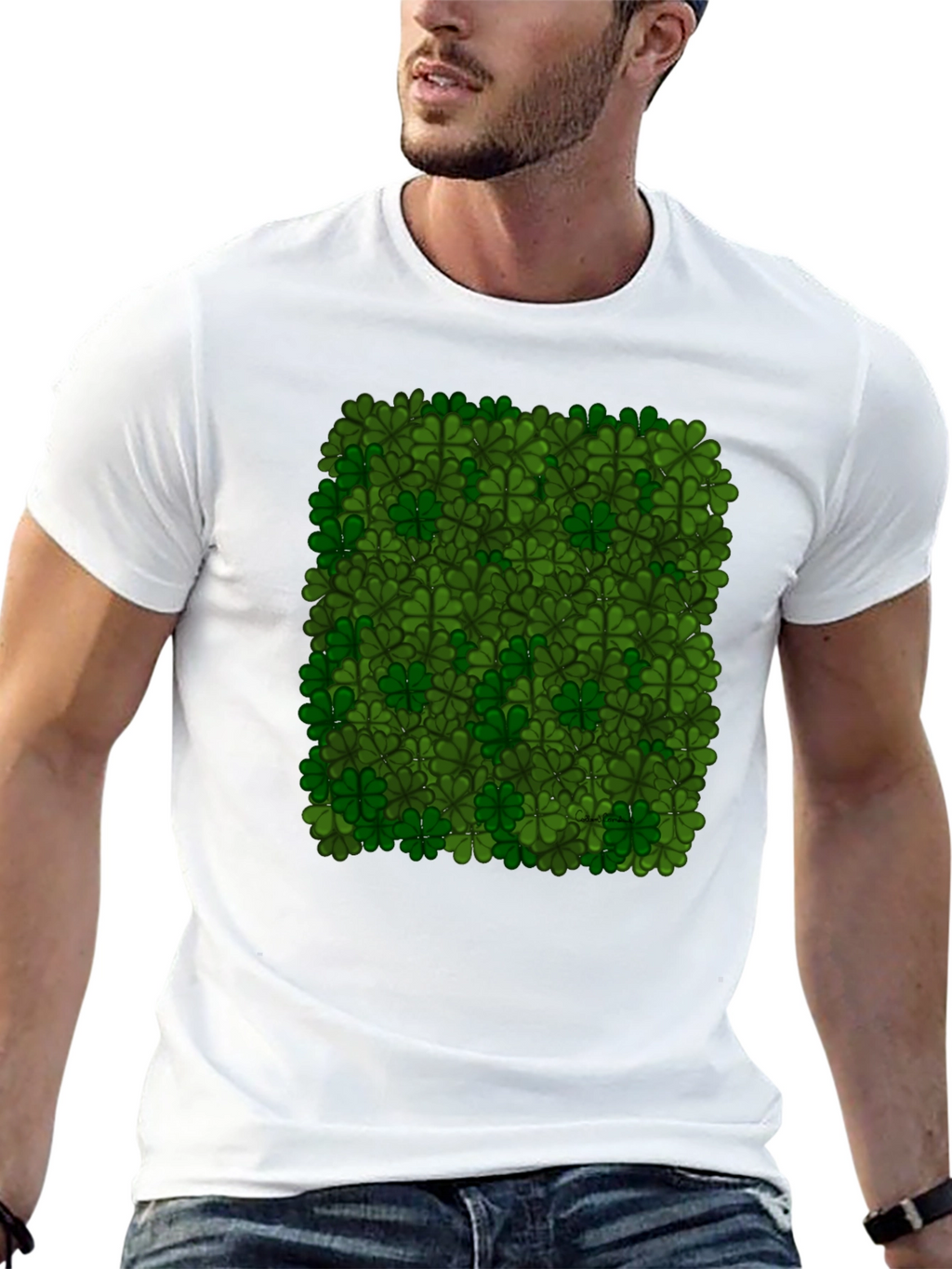 Lucky Clover Pattern Black T-Shirt